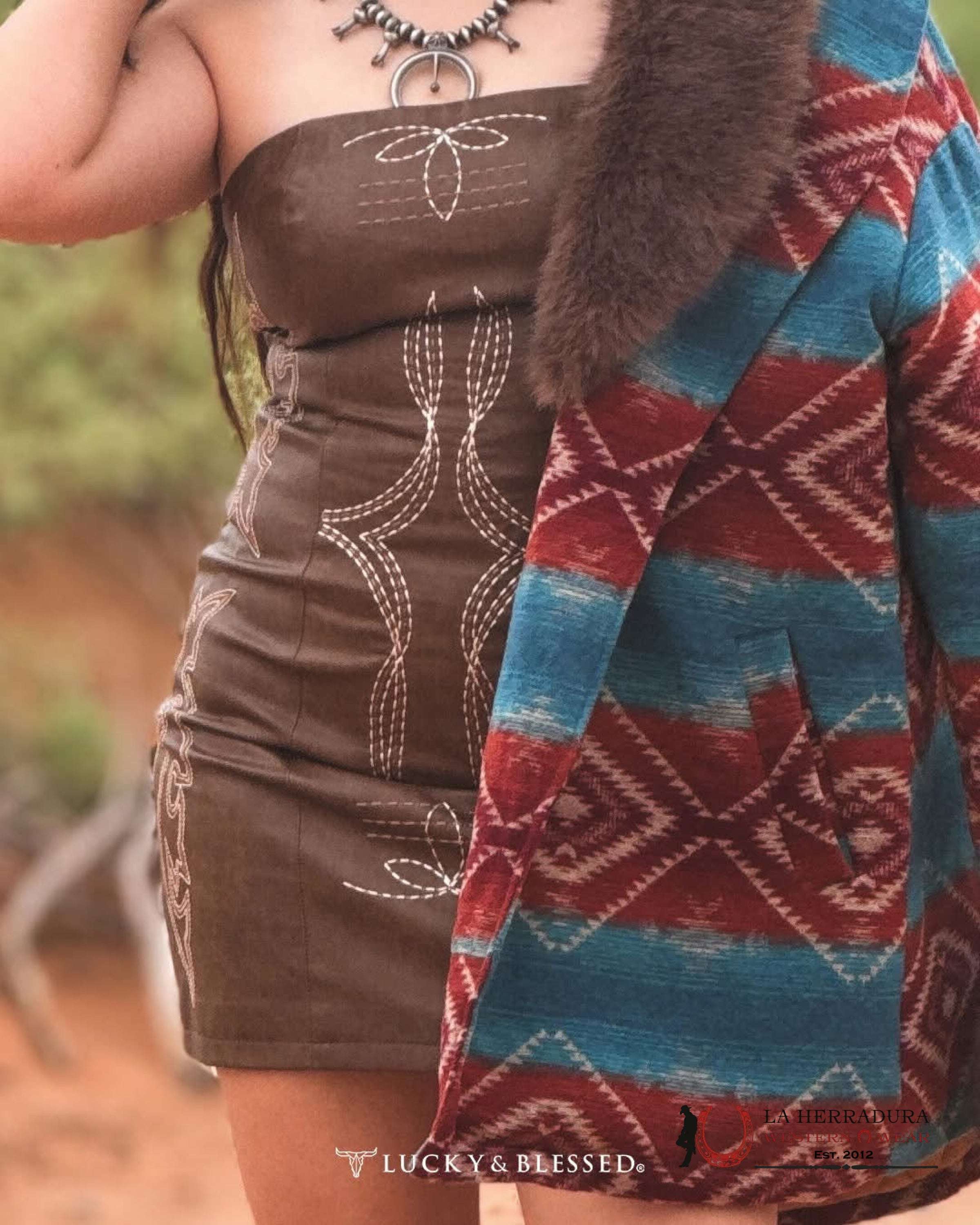 LUCKY & BLESSED BROWN MINI DRESS DR593 ROPA MUJERES