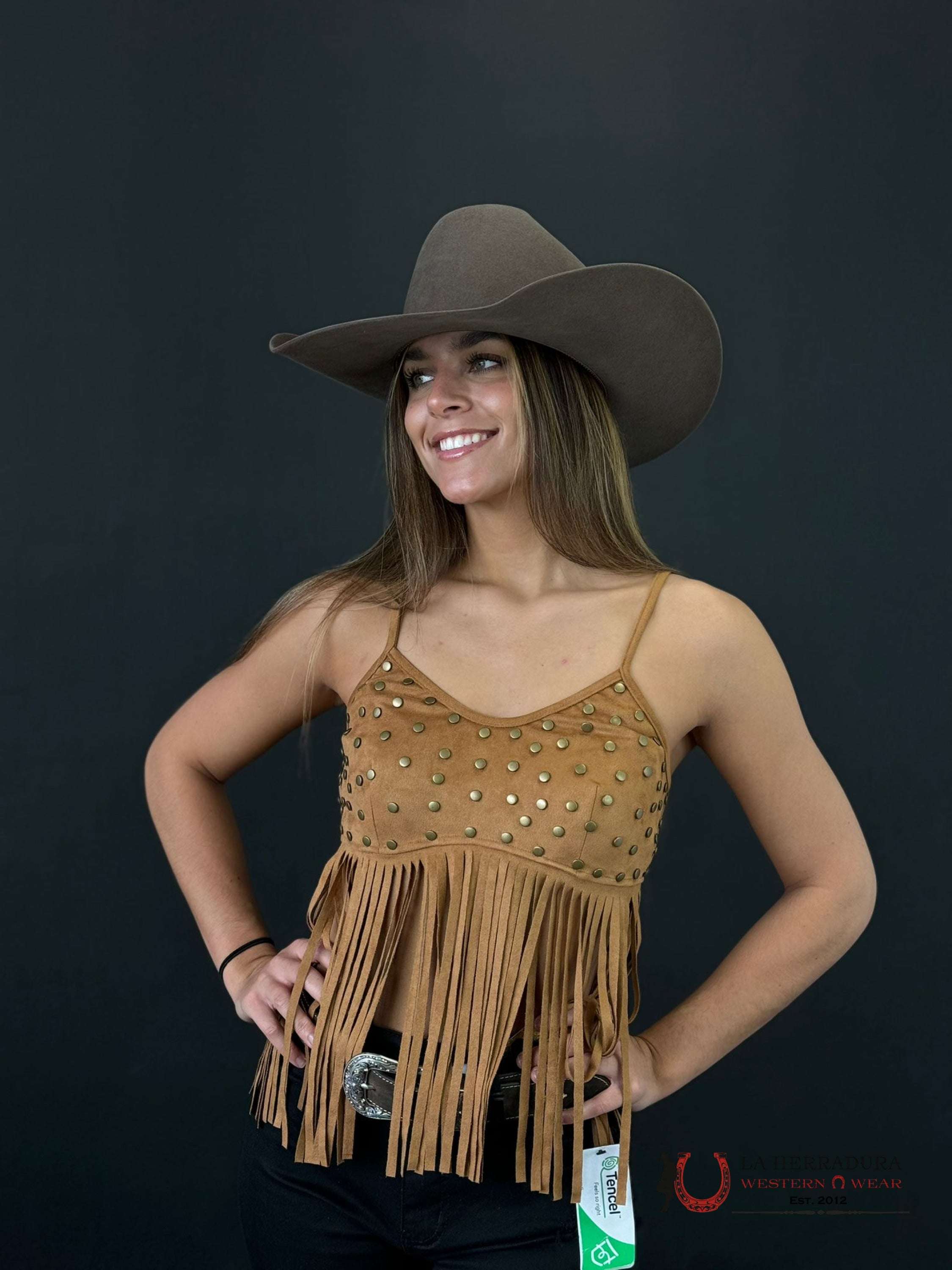 Lucky & Blessed Butterscotch Silver Button Bottom Fringe Ropa Mujeres