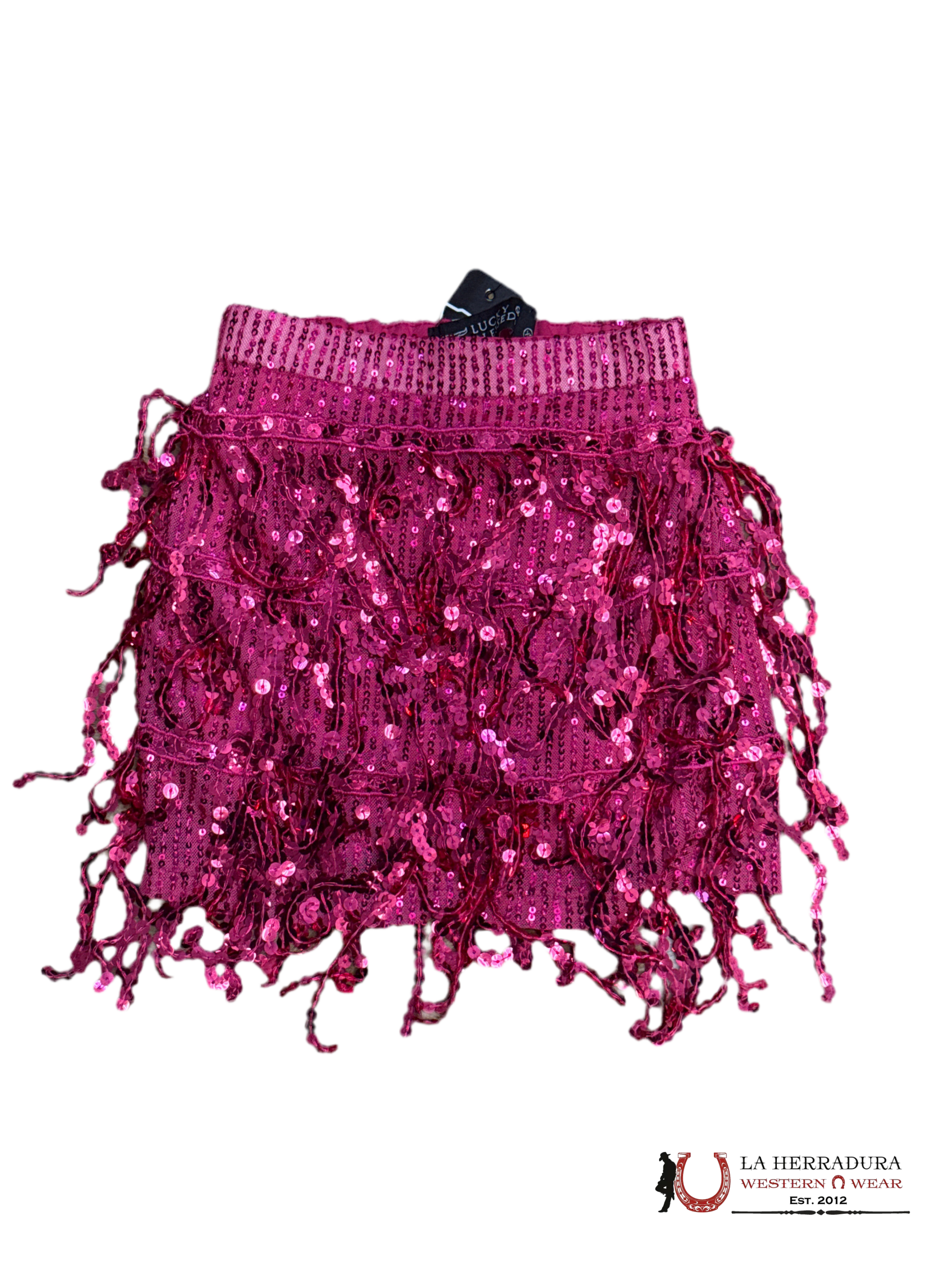 LUCKY & BLESSED HOT PINK SEQUIN FRINGE SKIRT NIÑOS