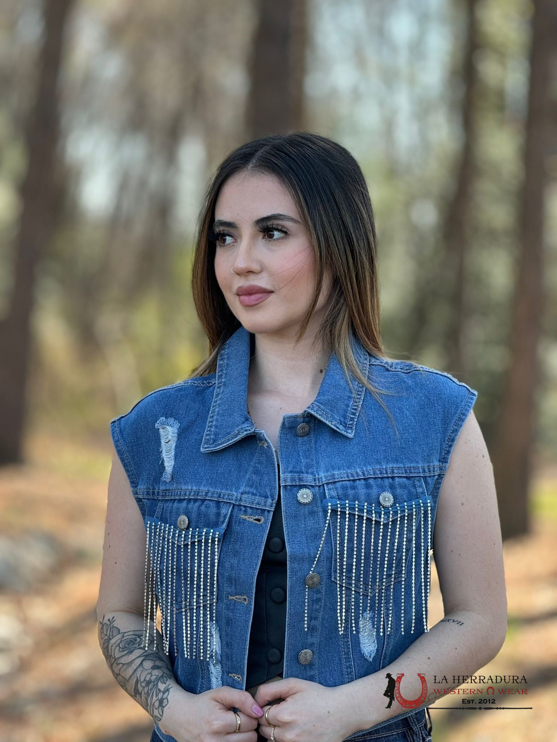 Lucky & Blessed Jean Jacket Sparkle Fringe Ropa Mujeres