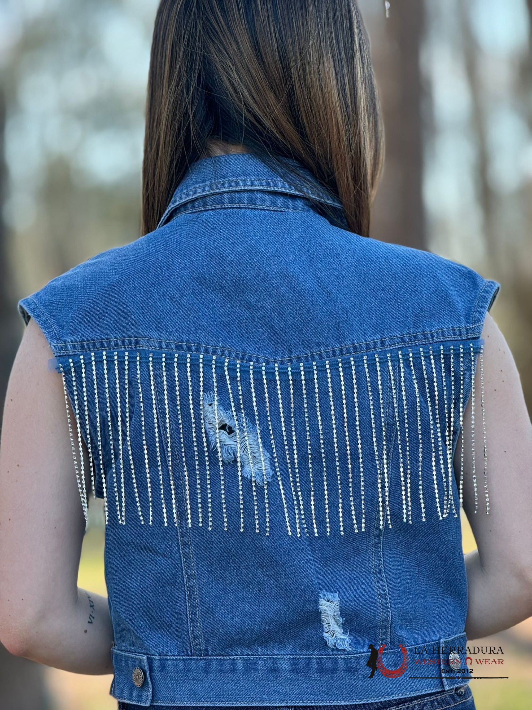 Lucky & Blessed Jean Jacket Sparkle Fringe Ropa Mujeres
