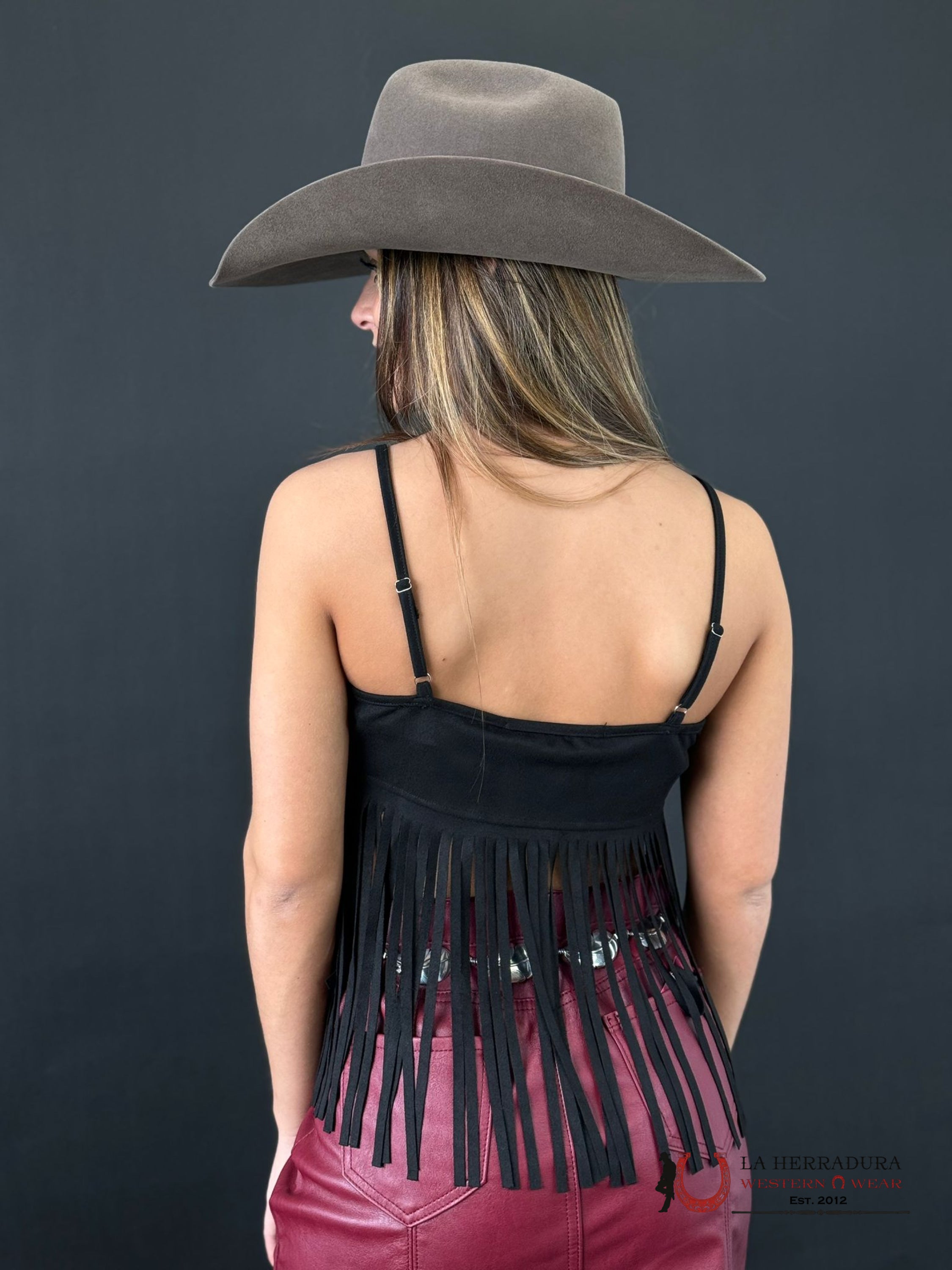 Lucky & Blessed Negro Silver Button Bottom Fringe Ropa Mujeres