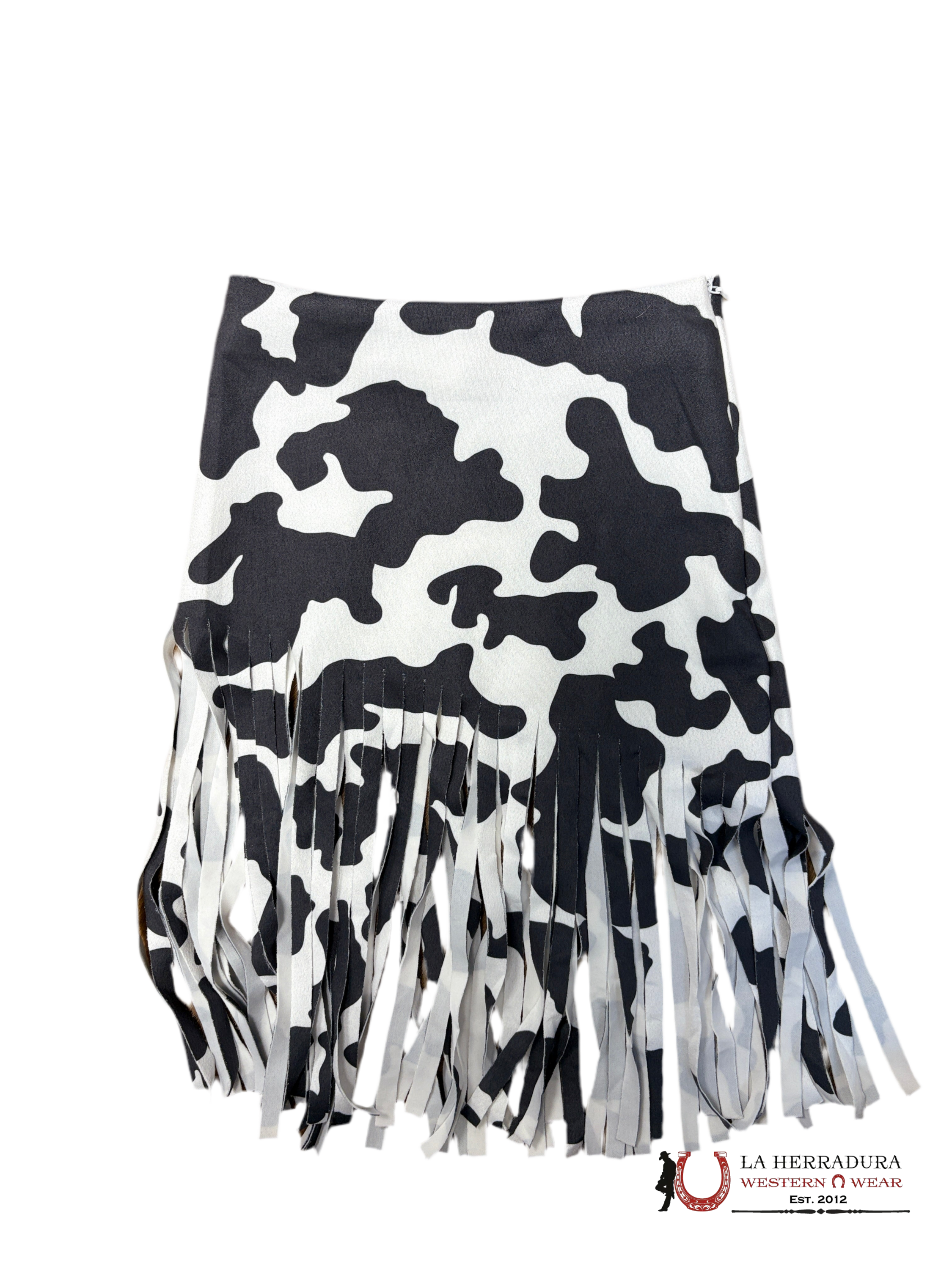 LUCKY & BLESSED WHITE/BLACK COW PRINT FRINGE SKIRT TODDLER NIÑOS