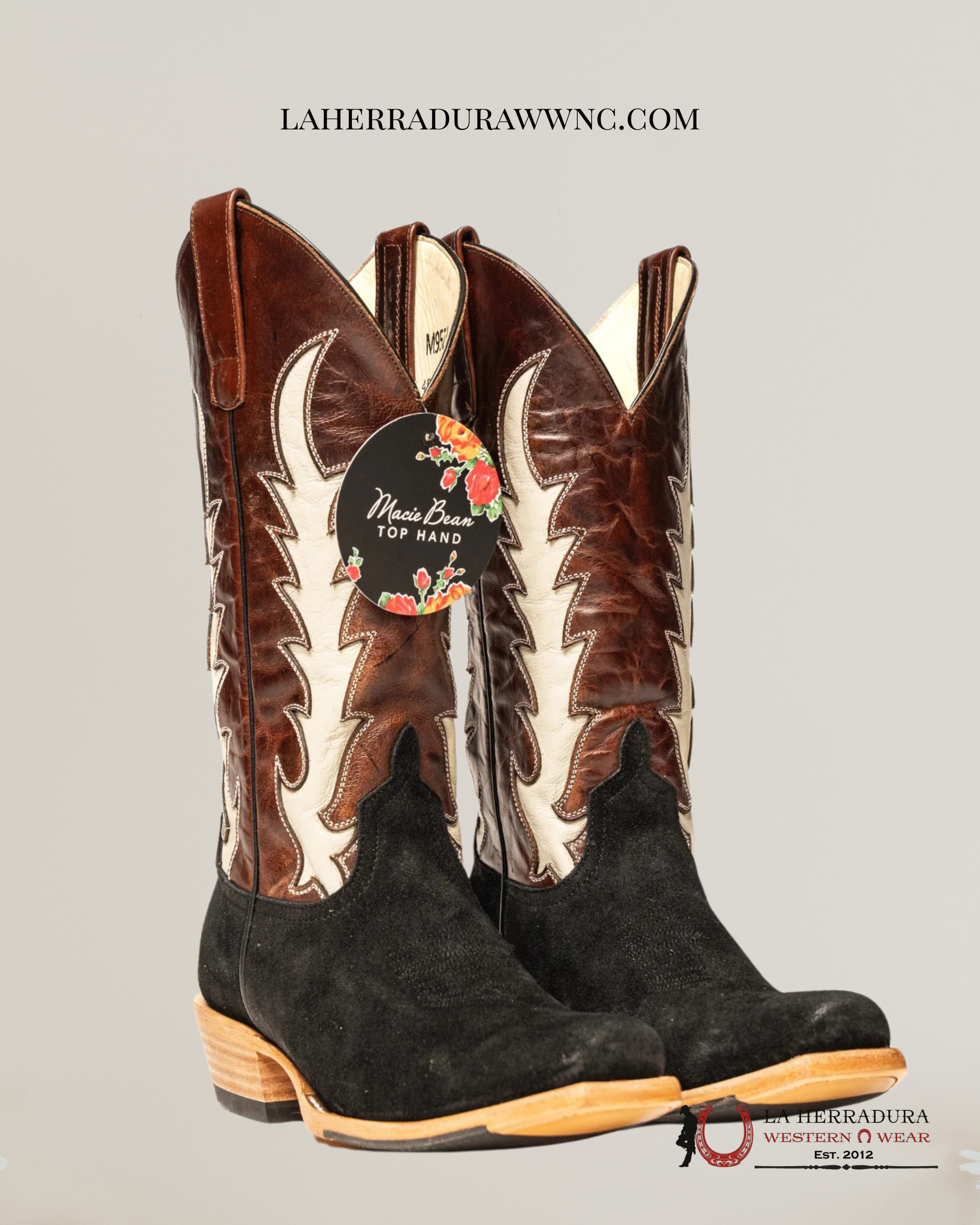 WOMENS MACIE BEAN BLACK SUEDE WHISKEY VAQUERO NARROW TOE - M9523 BOTAS MUJERES