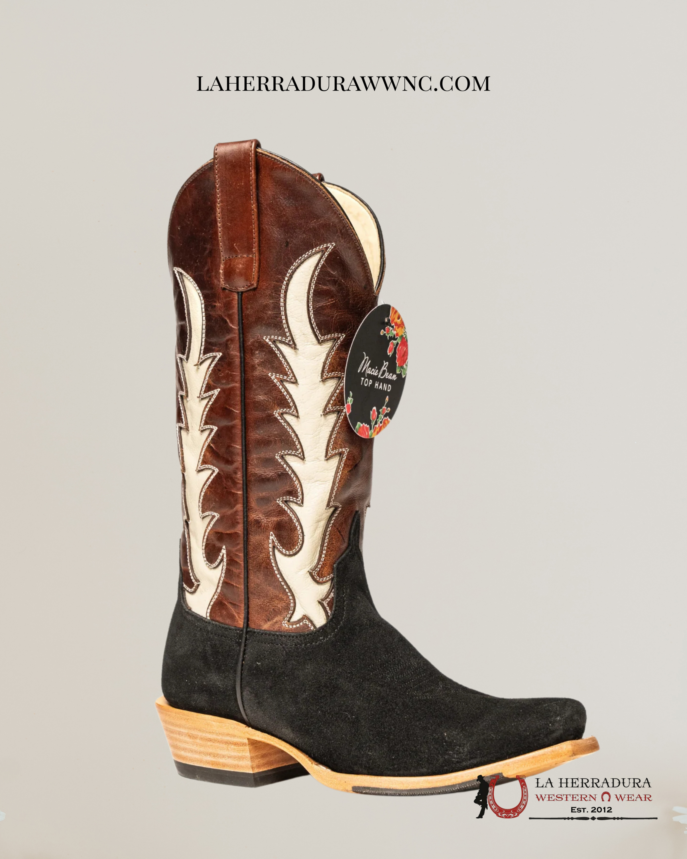 WOMENS MACIE BEAN BLACK SUEDE WHISKEY VAQUERO NARROW TOE - M9523 BOTAS MUJERES