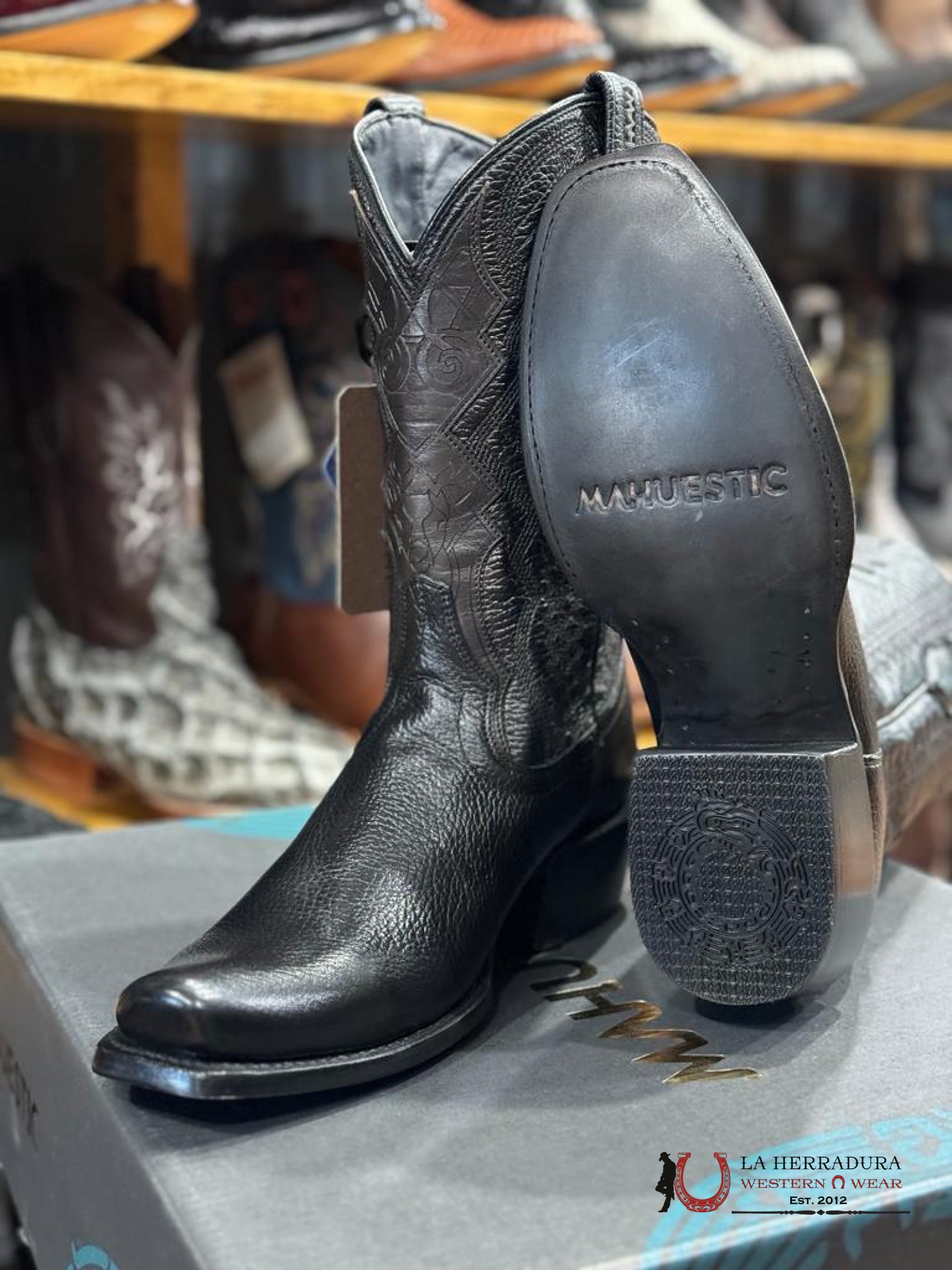 Mahuestic Deer Venado Black Semi Square Toe Na0201 Botas Hombres