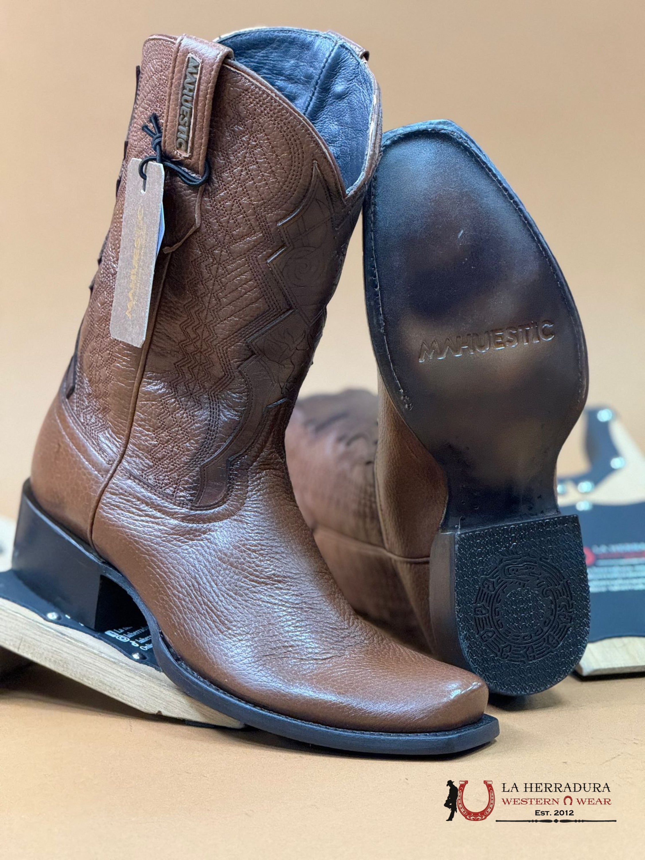 Mahuestic Deer Venado Copper Semi Square Toe Botas Hombres