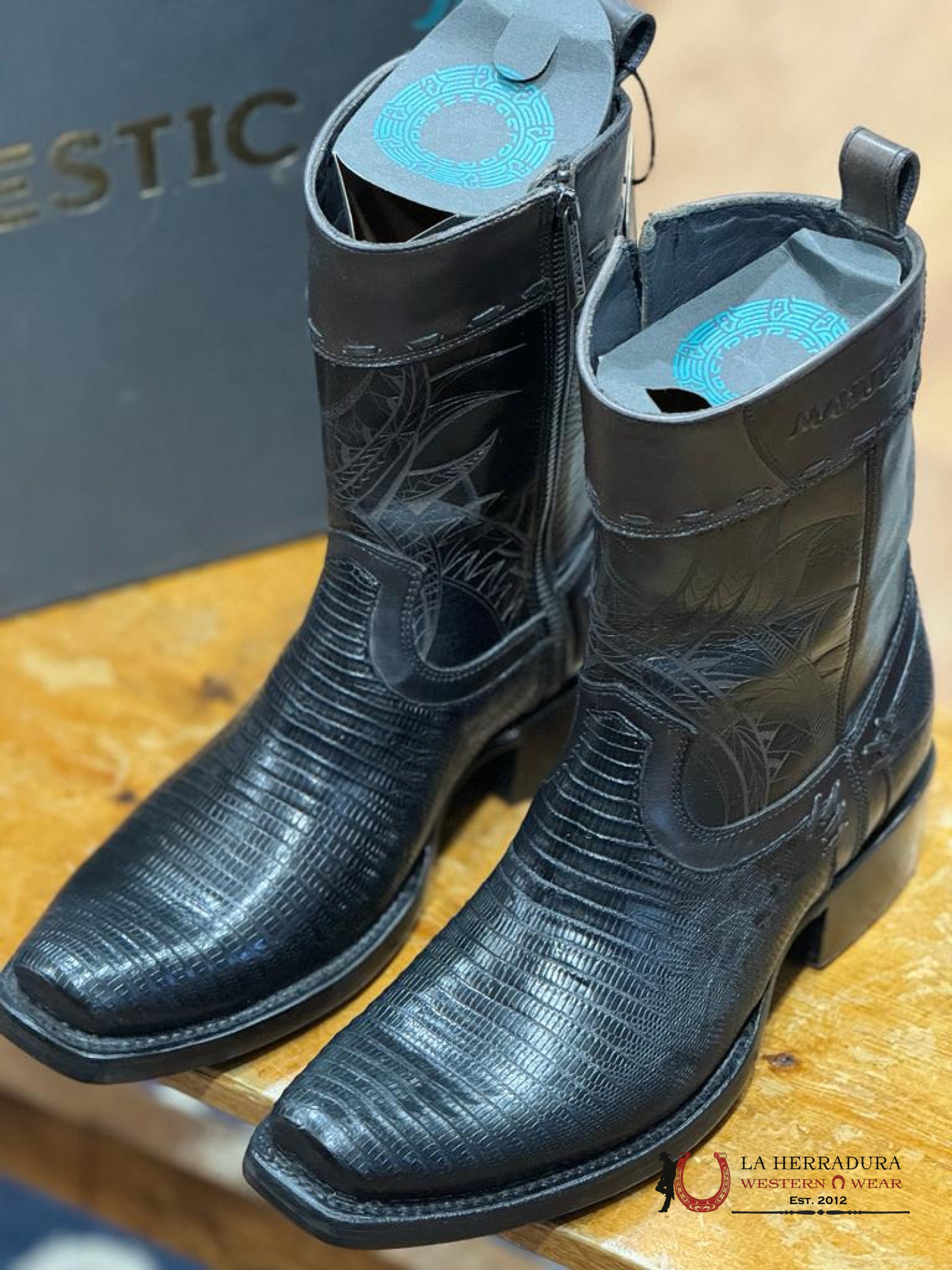 Mahuestic Lizard Negro Semi Square Toe Short Boot Nav0501 Botas Hombres