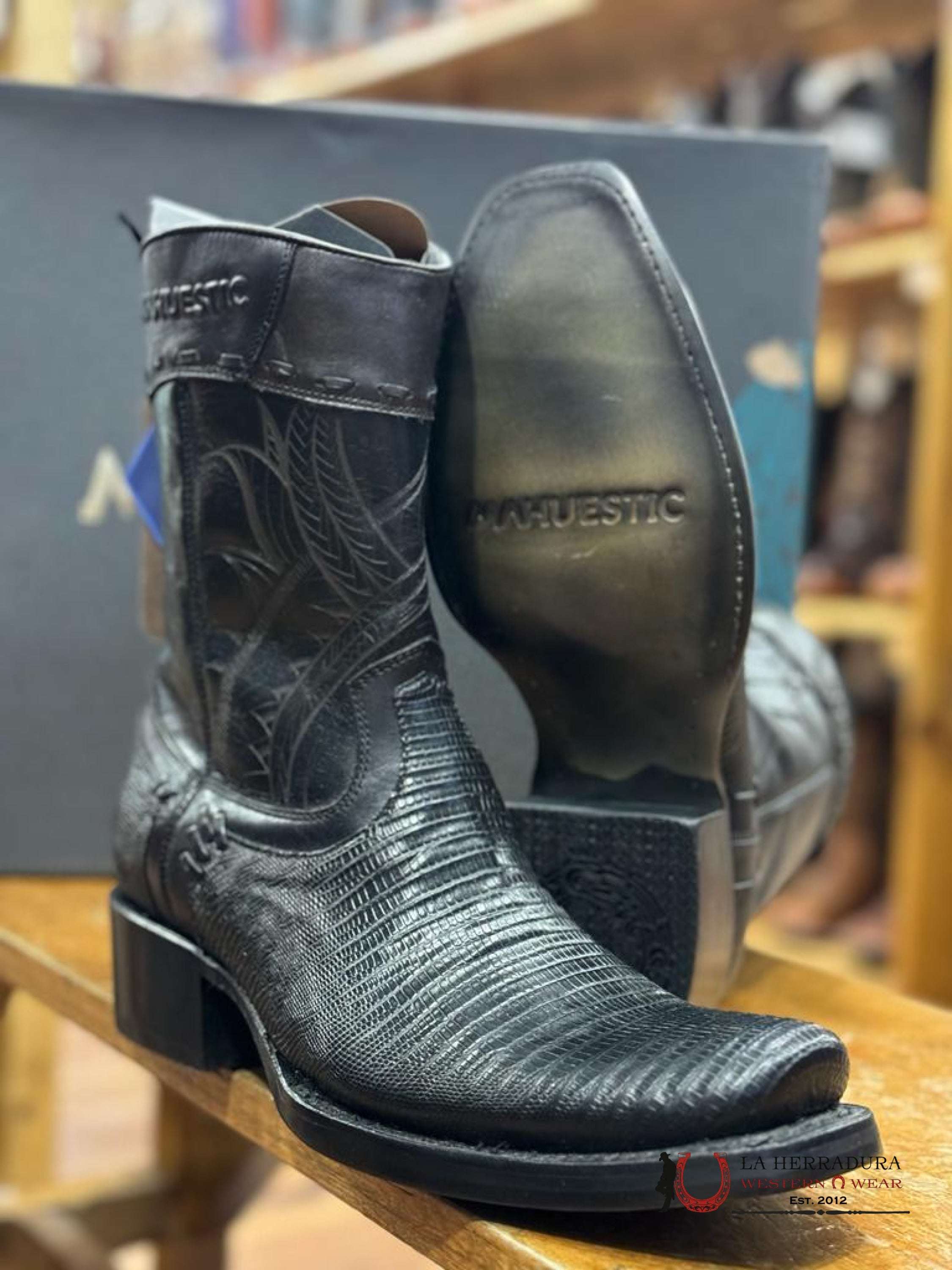 Mahuestic Lizard Negro Semi Square Toe Short Boot Nav0501 Botas Hombres