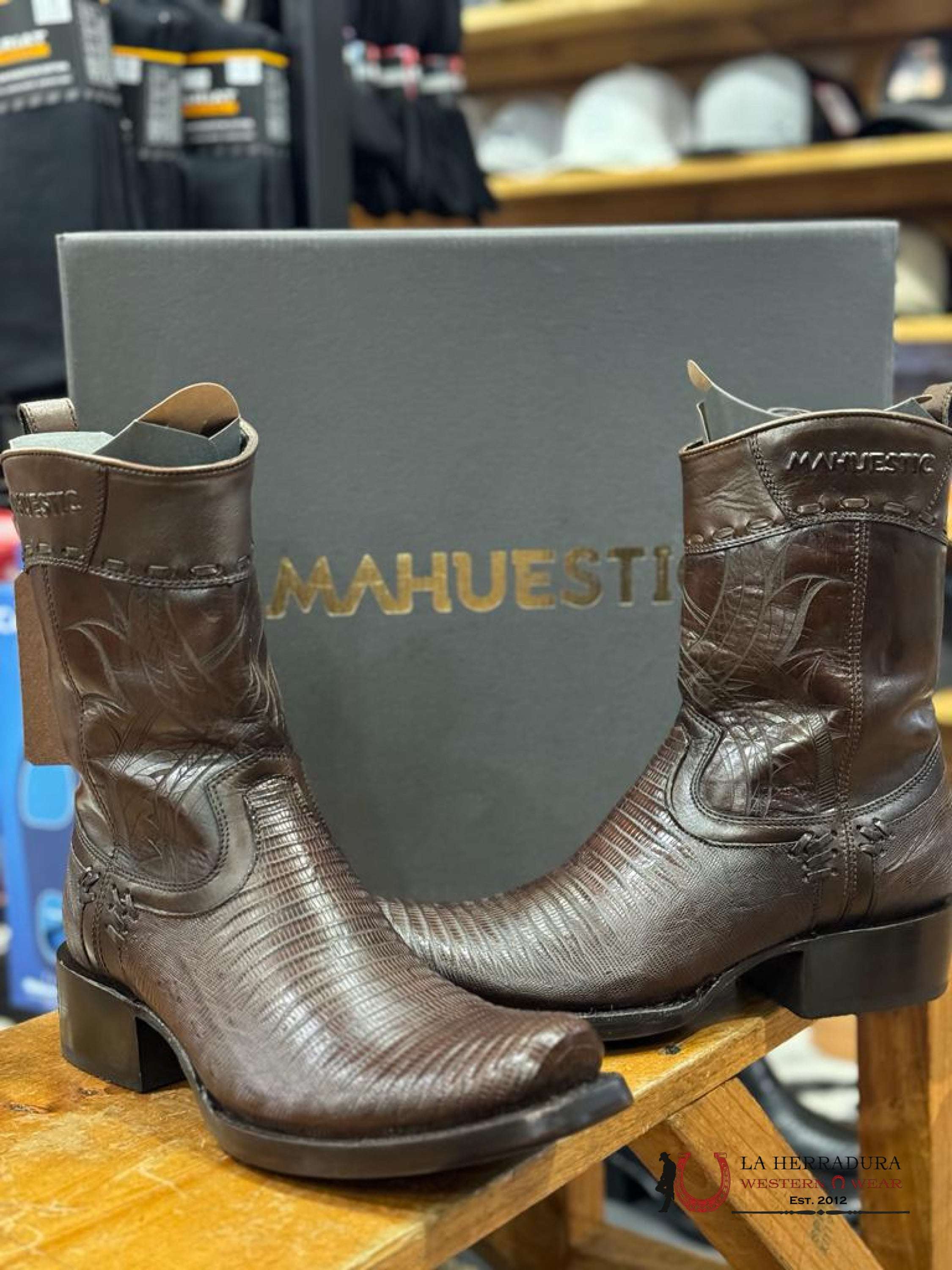 Mahuestic Lizard Rustico Semi Square Toe Short Boot Botas Hombres