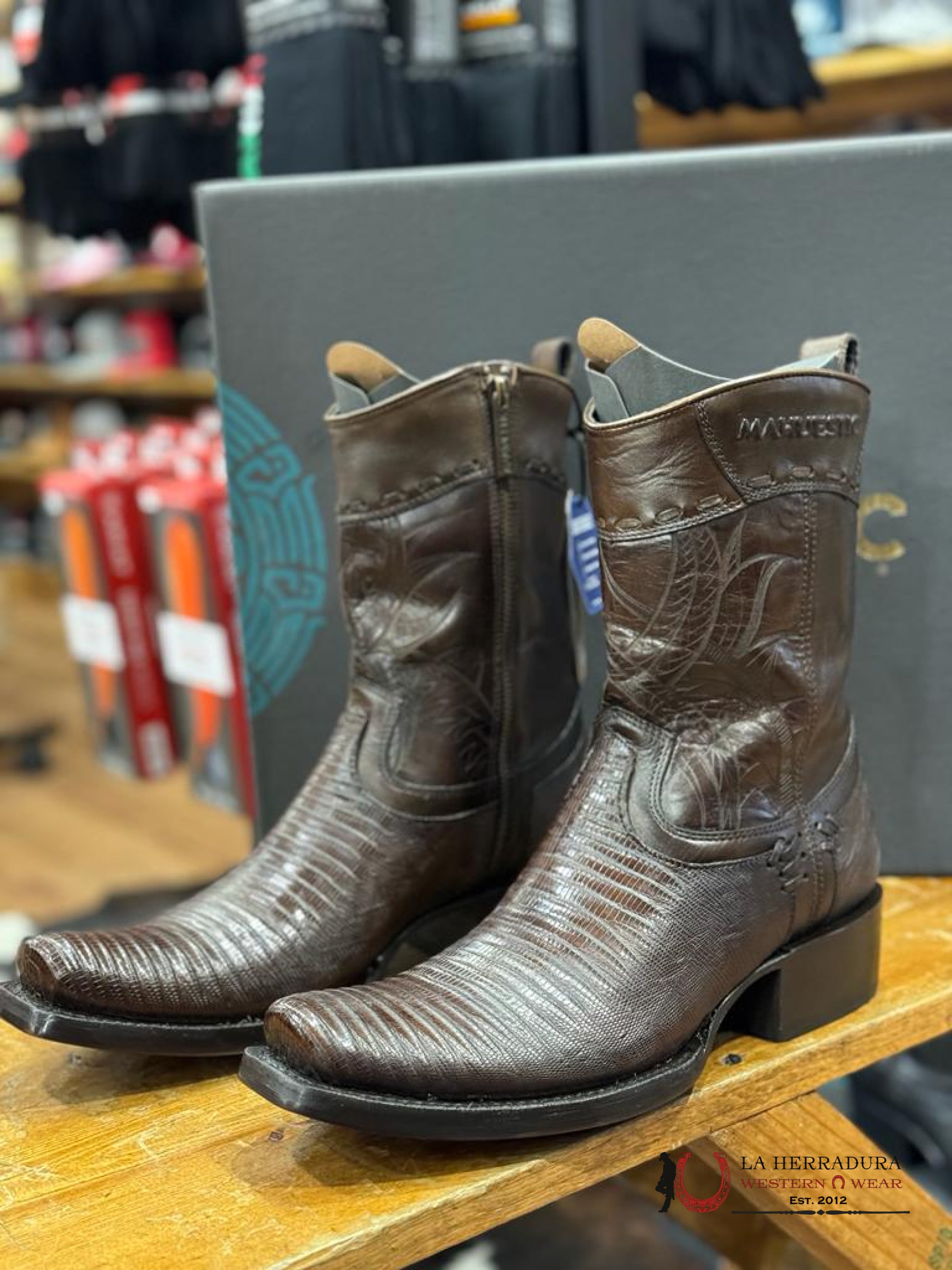 Mahuestic Lizard Rustico Semi Square Toe Short Boot Botas Hombres