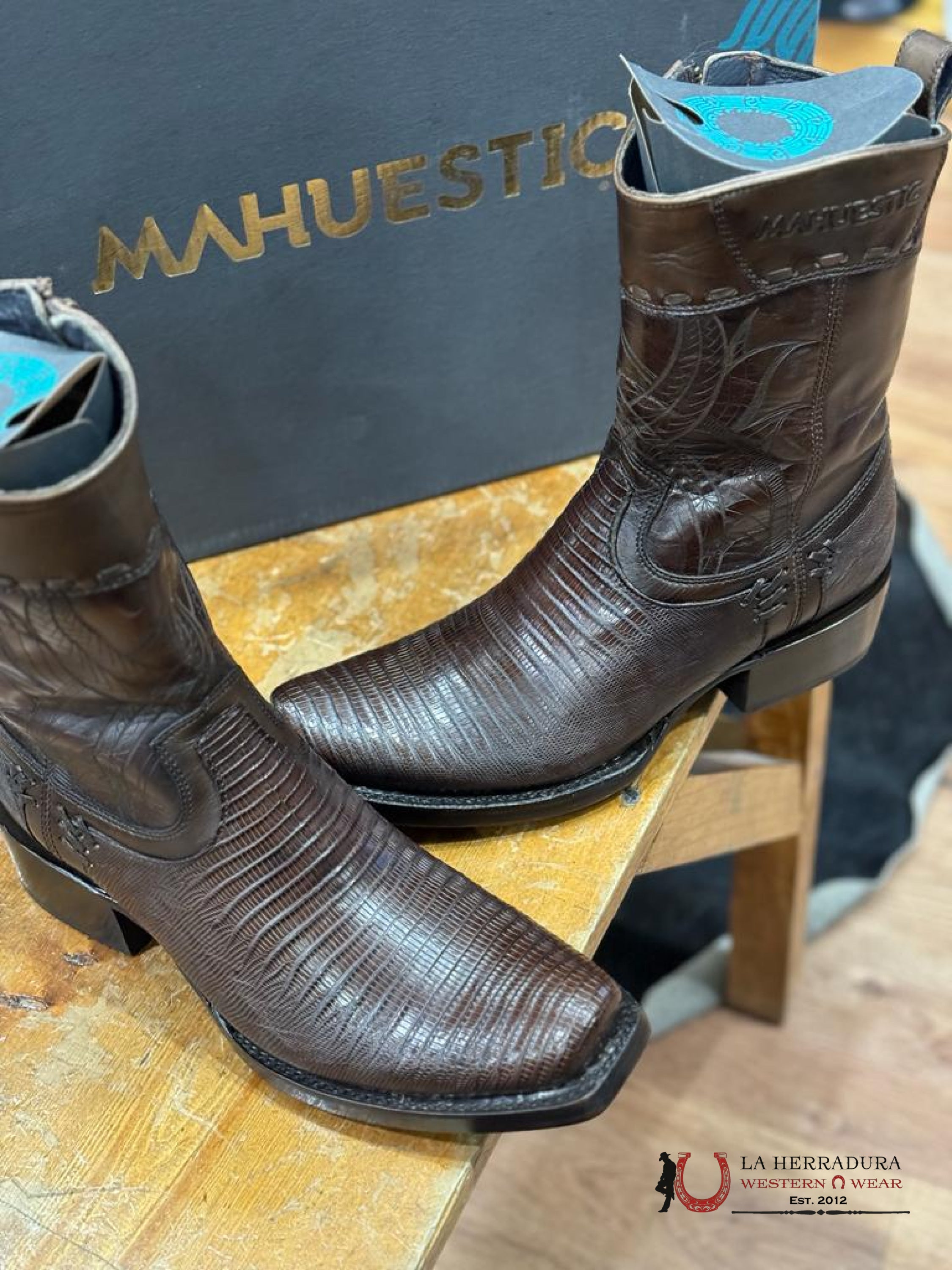 Mahuestic Lizard Rustico Semi Square Toe Short Boot Botas Hombres