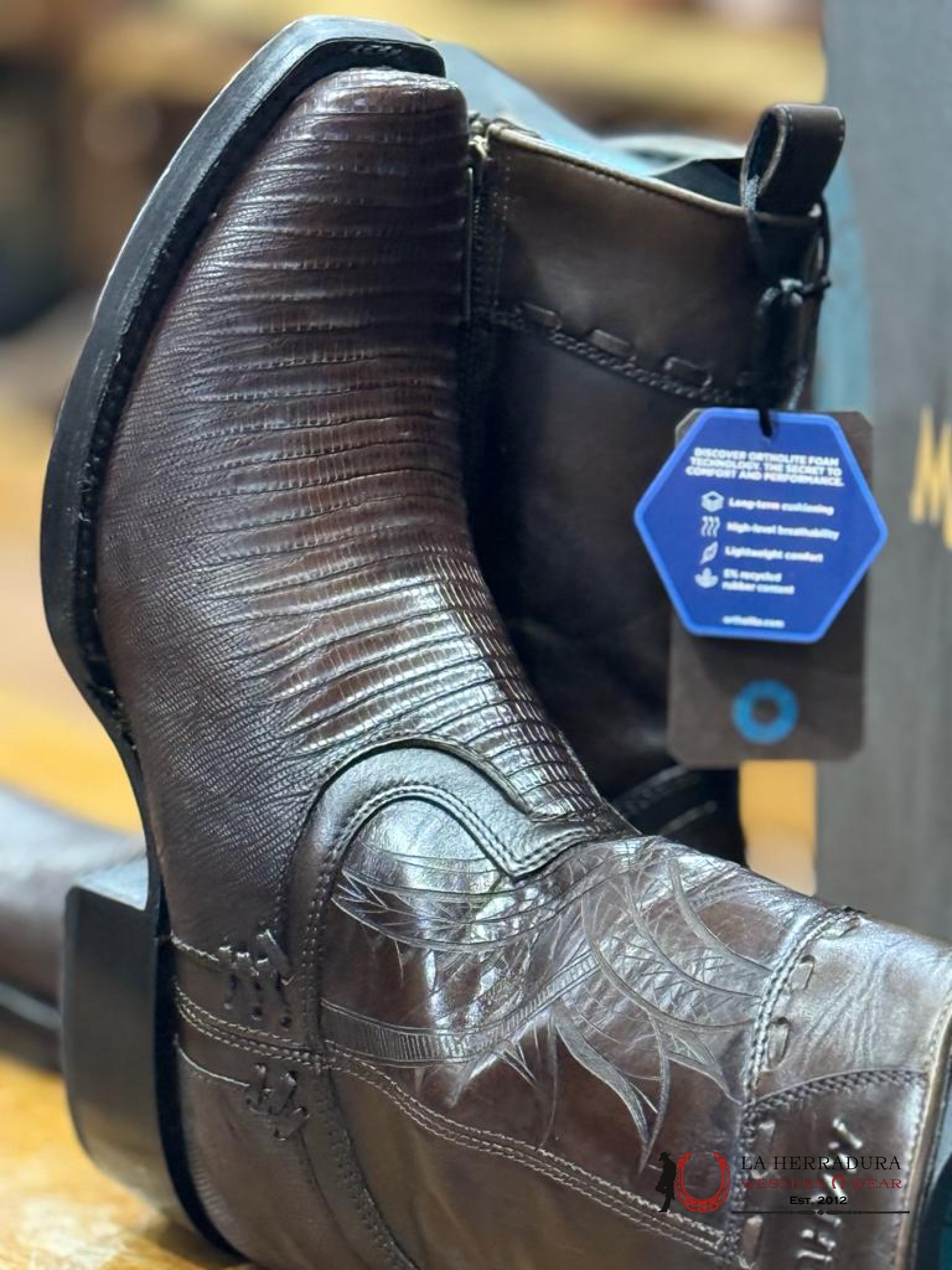 Mahuestic Lizard Rustico Semi Square Toe Short Boot Botas Hombres