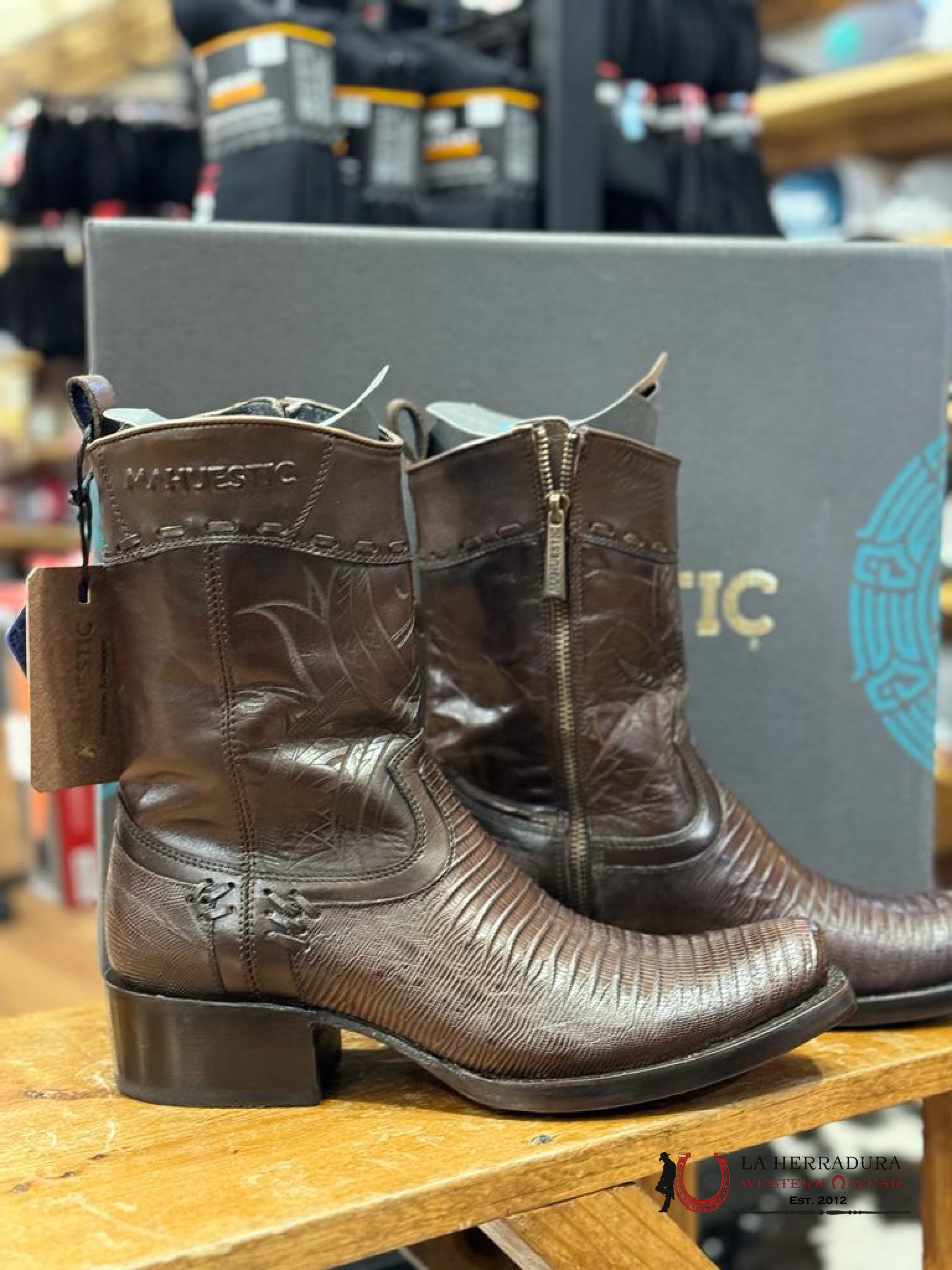 Mahuestic Lizard Rustico Semi Square Toe Short Boot Botas Hombres