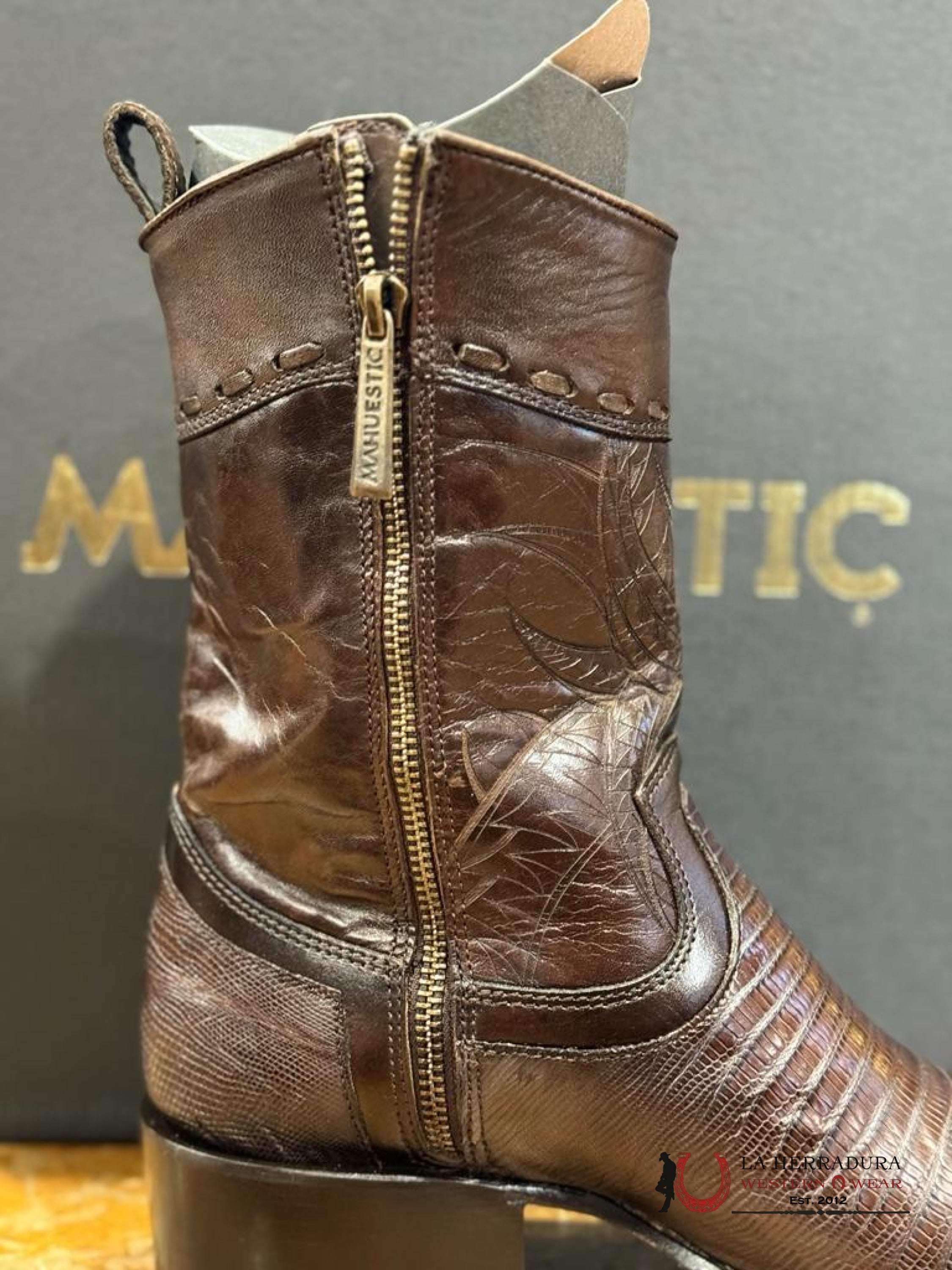 Mahuestic Lizard Rustico Semi Square Toe Short Boot Botas Hombres