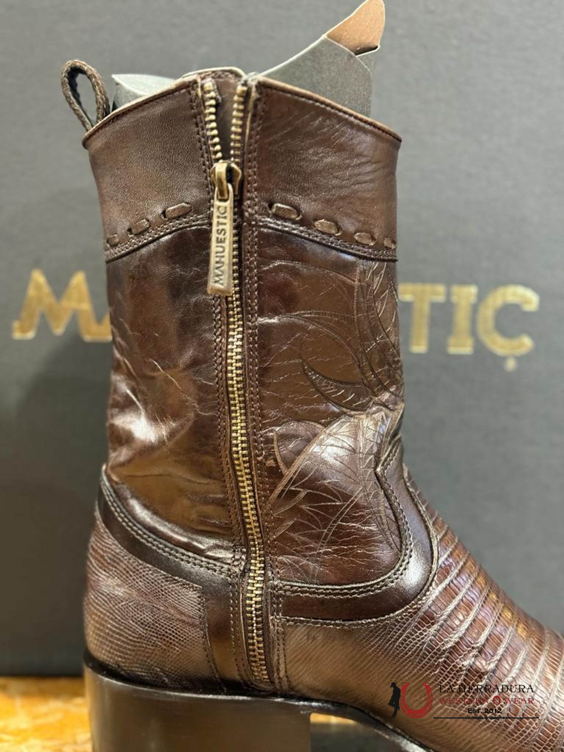 Mahuestic Lizard Rustico Semi Square Toe Short Boot Botas Hombres