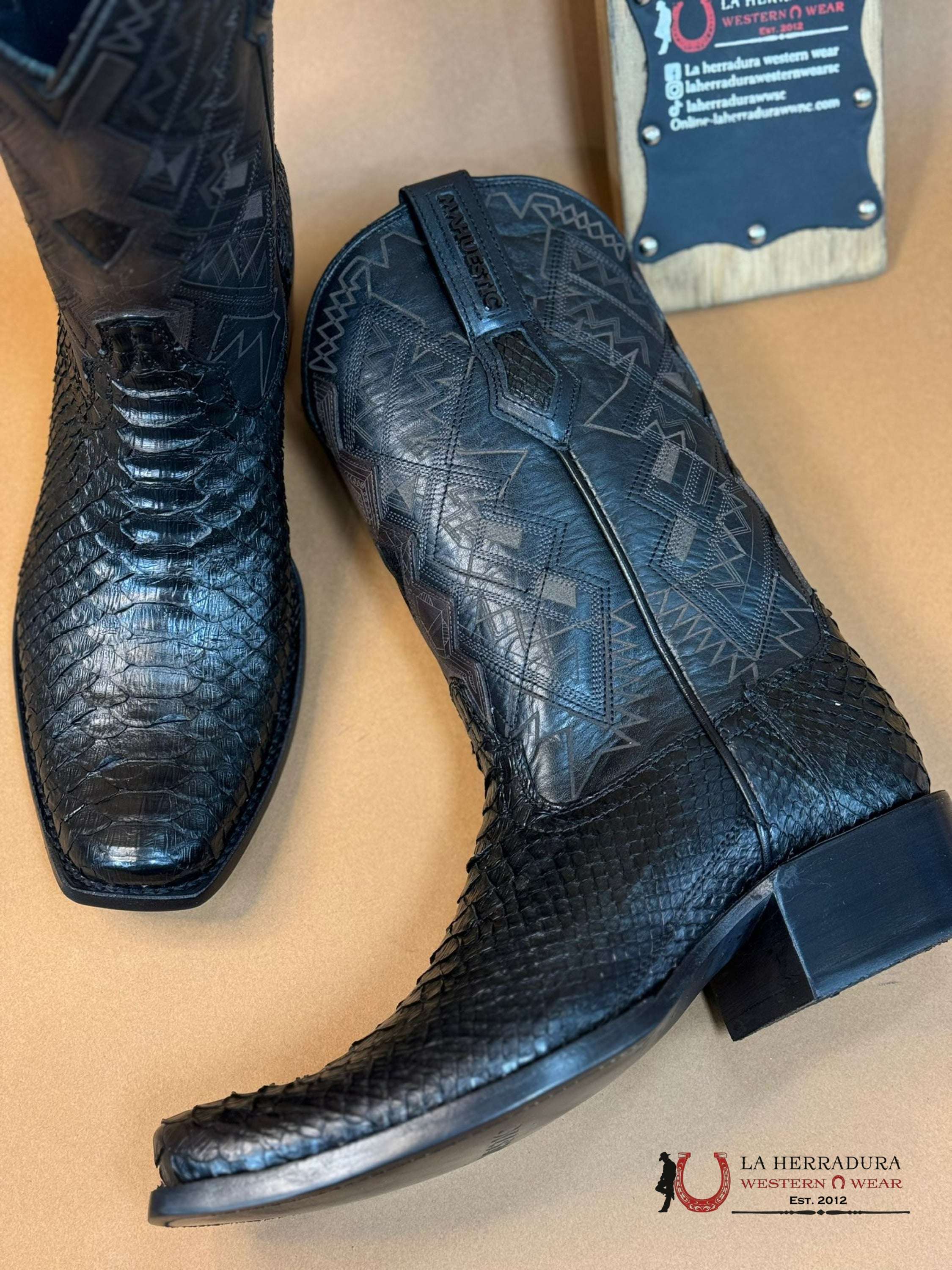 Mahuestic Python Black Semi Square Toe Nae0601 Botas Hombres