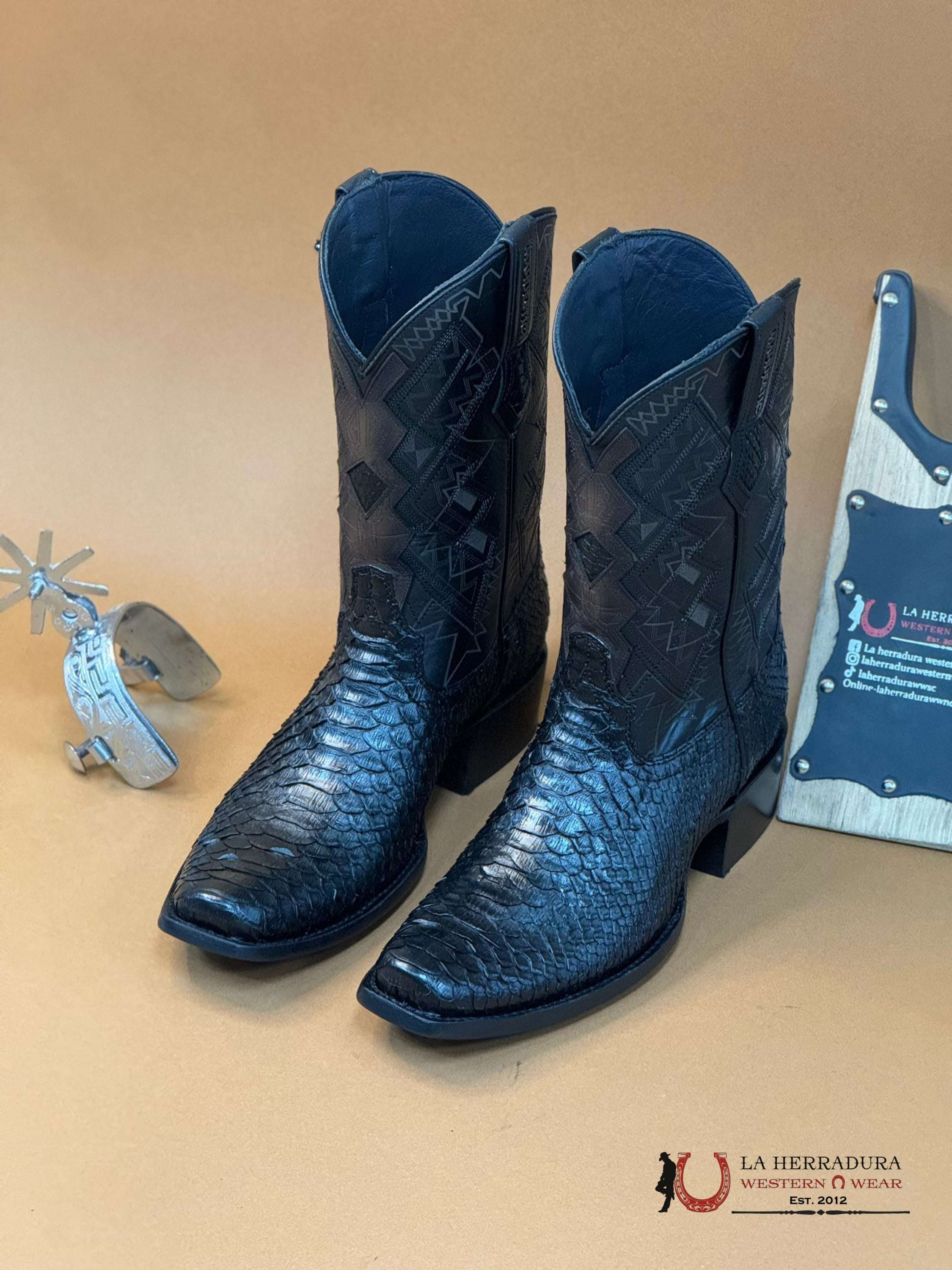 Mahuestic Python Black Semi Square Toe Nae0601 Botas Hombres