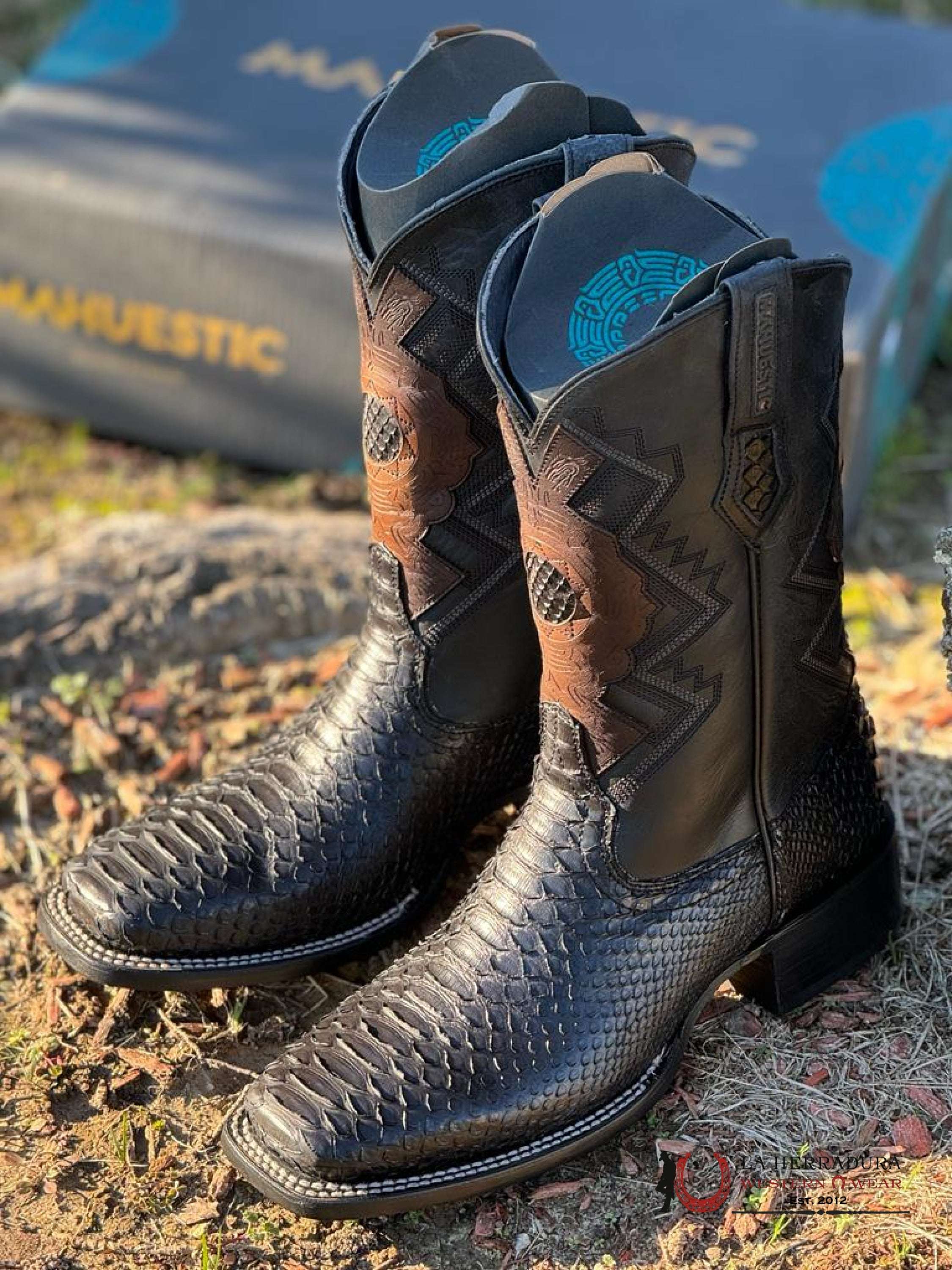 Mahuestic Python Black Square Toe Wa0601 Botas Hombres