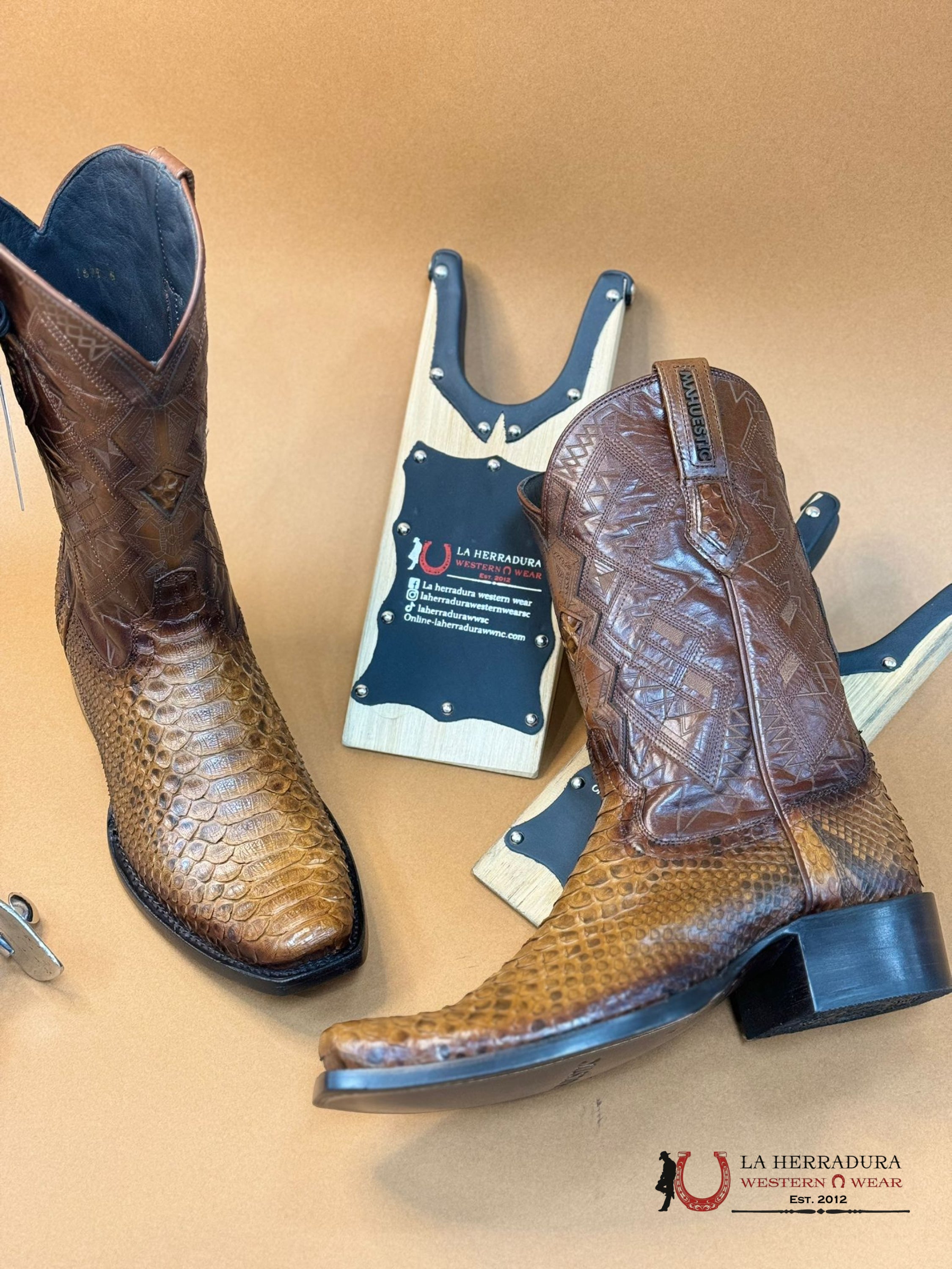 Mahuestic Python Cognac Semi Square Toe Nae0612 Botas Hombres