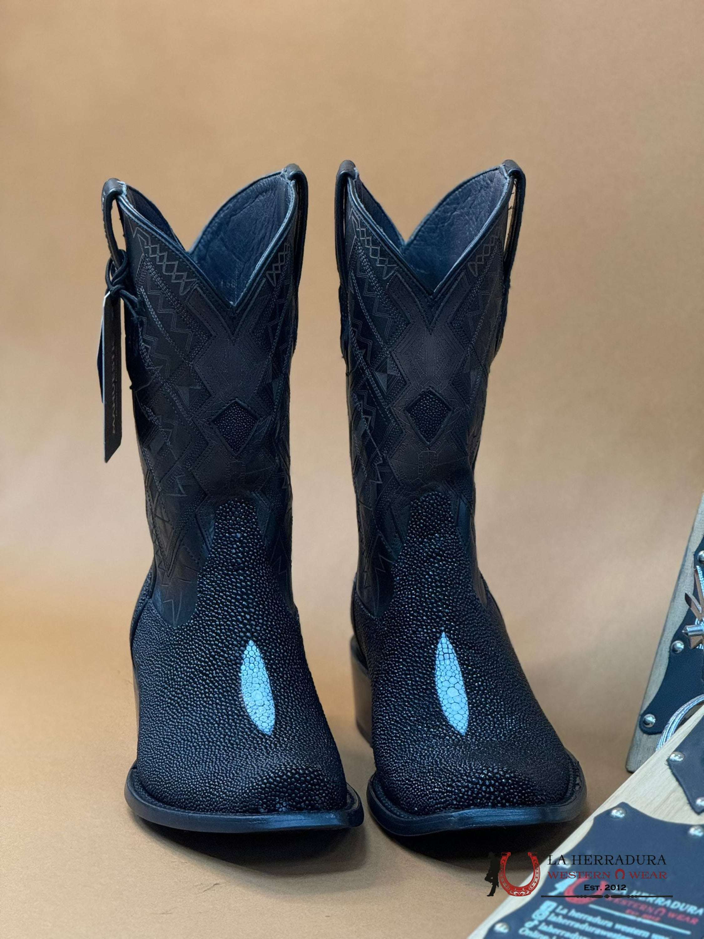 Mahuestic Mantarraya Negro Semi Square Toe Botas Hombres