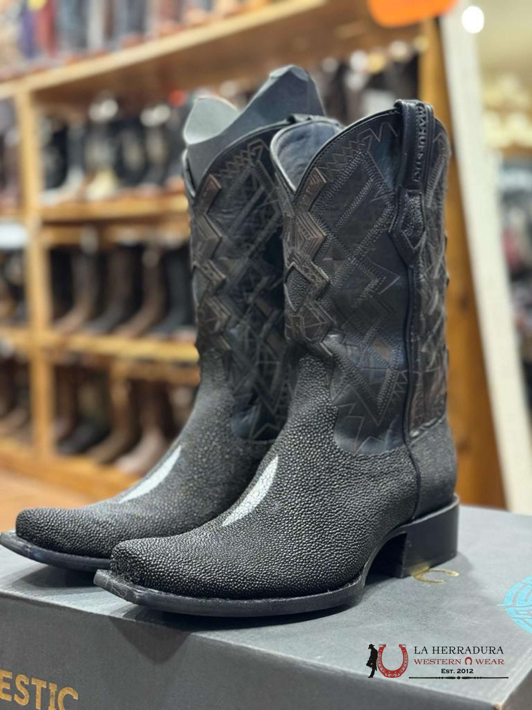 Mahuestic Mantarraya Negro Semi Square Toe Botas Hombres