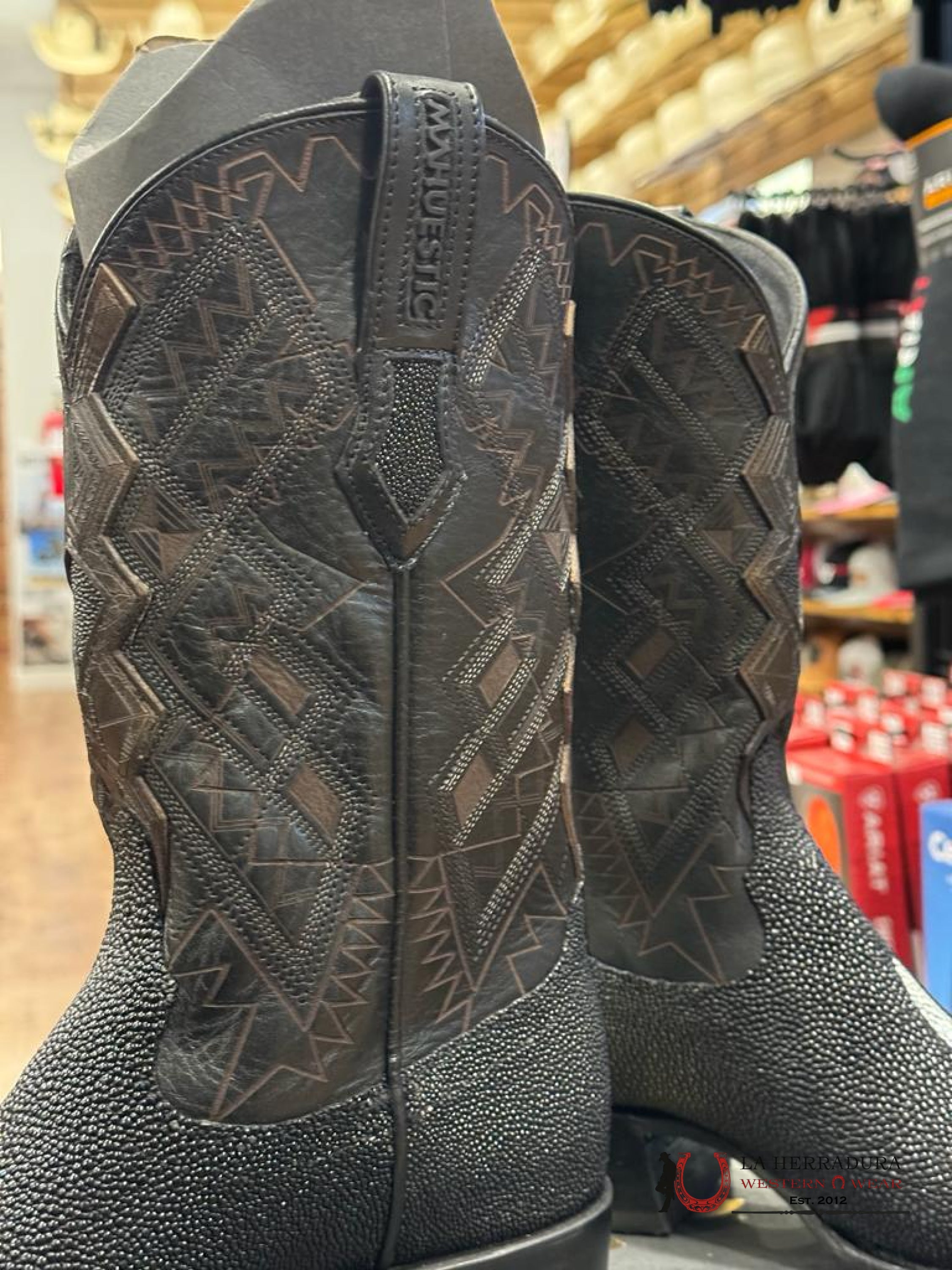 Mahuestic Mantarraya Negro Semi Square Toe Botas Hombres