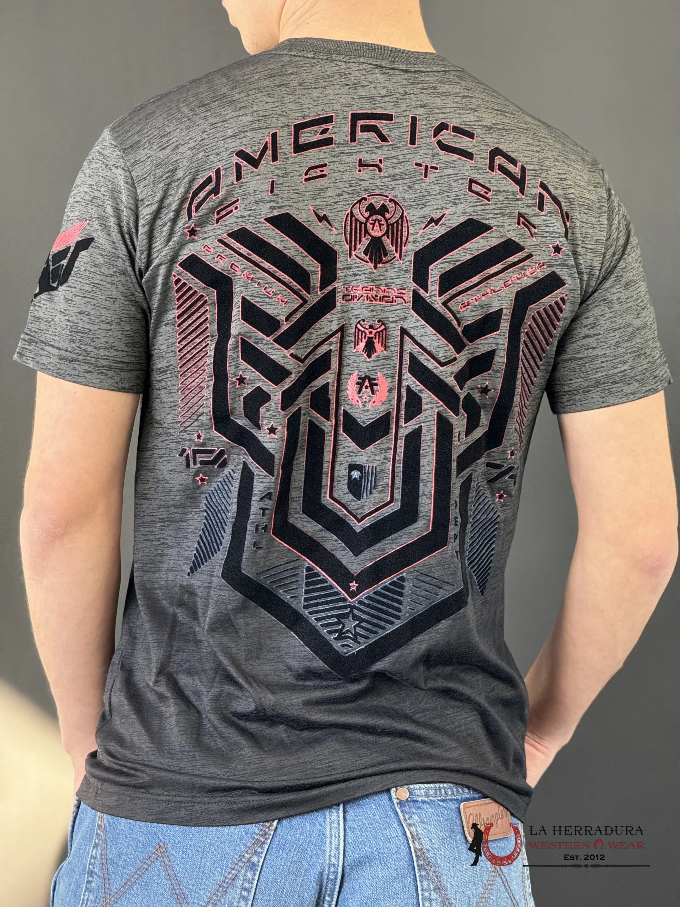 American Fighter T-Shirt Grey Roman Black /Red Ropa Hombres