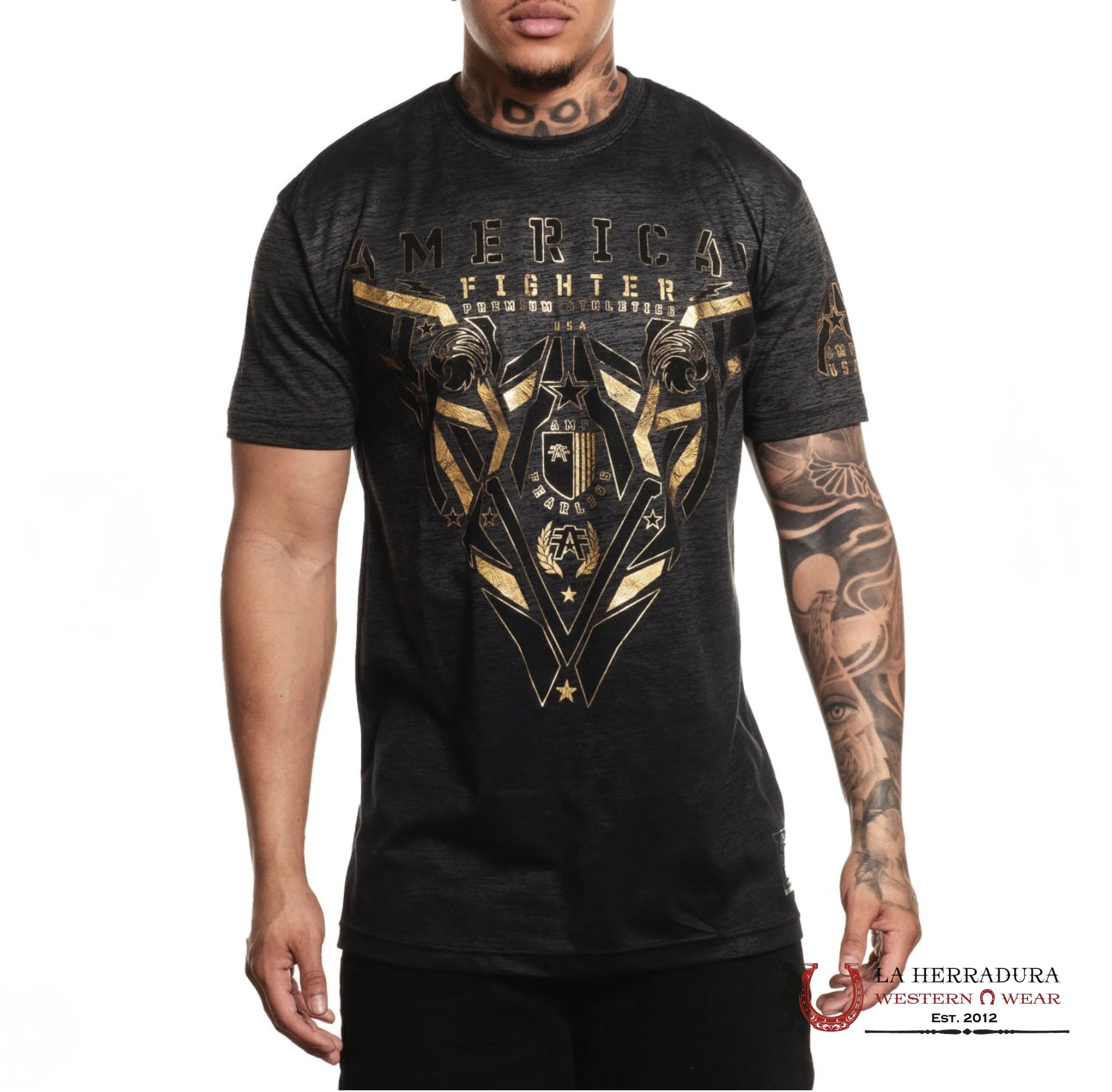 AMERICAN FIGHTER T-SHIRT COFFMAN BLACK/GOLD SHORT SLEEVE MEN ROPA HOMBRES