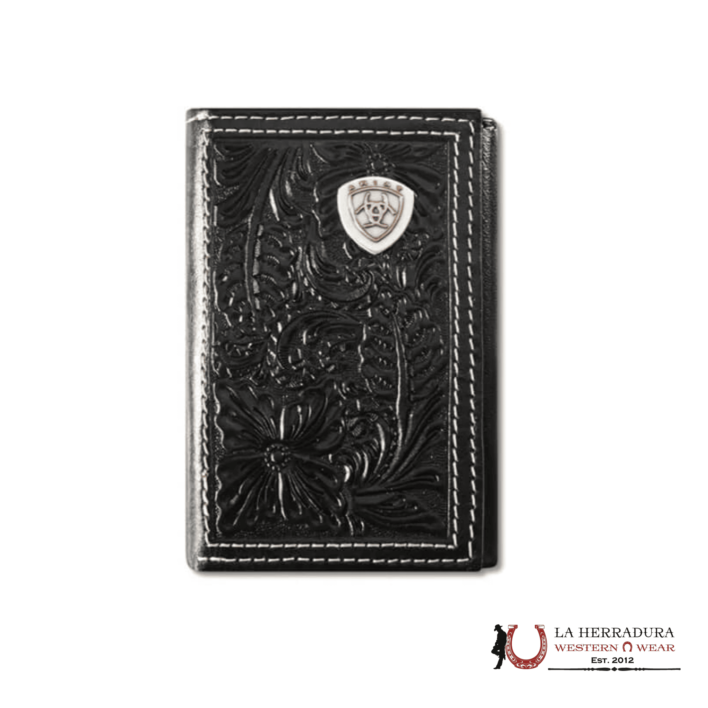MENS ARIAT BLACK HAND TOOLED TRI-FOLD WALLET- A3559901 ACCESORIOS