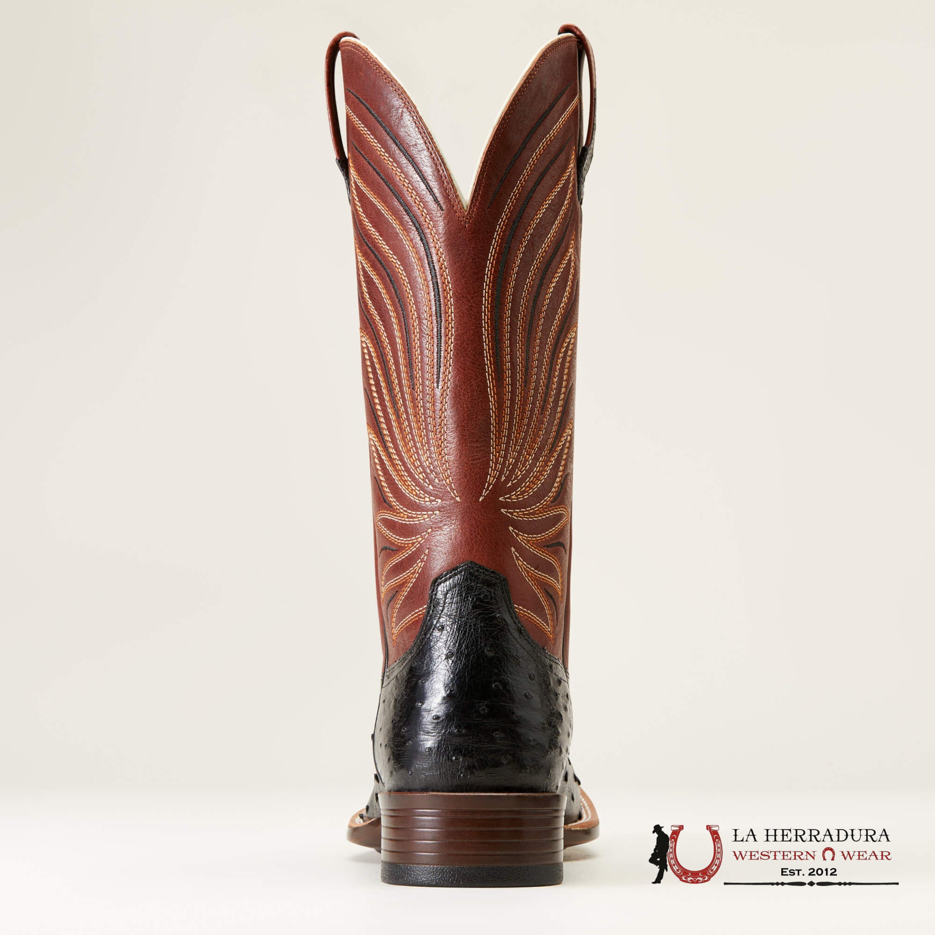 MENS ARIAT BRANDIN YLTRA JET BLACK FULL QUILL OSTRICH ROASTED CHESTNUT 10046962 BOTAS HOMBRES