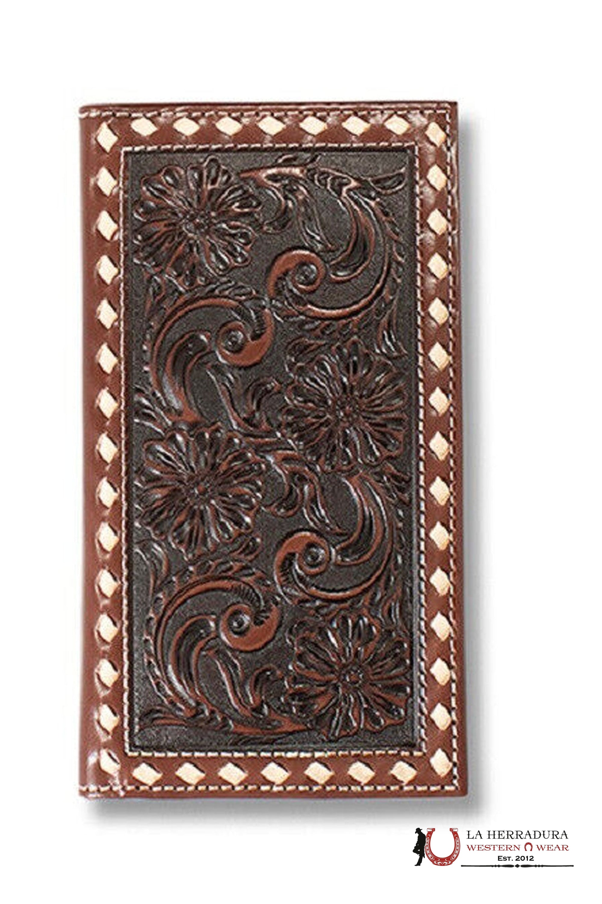 MENS ARIAT BROWN HAND TOOLED RODEO WALLET-A3558002 ACCESORIOS
