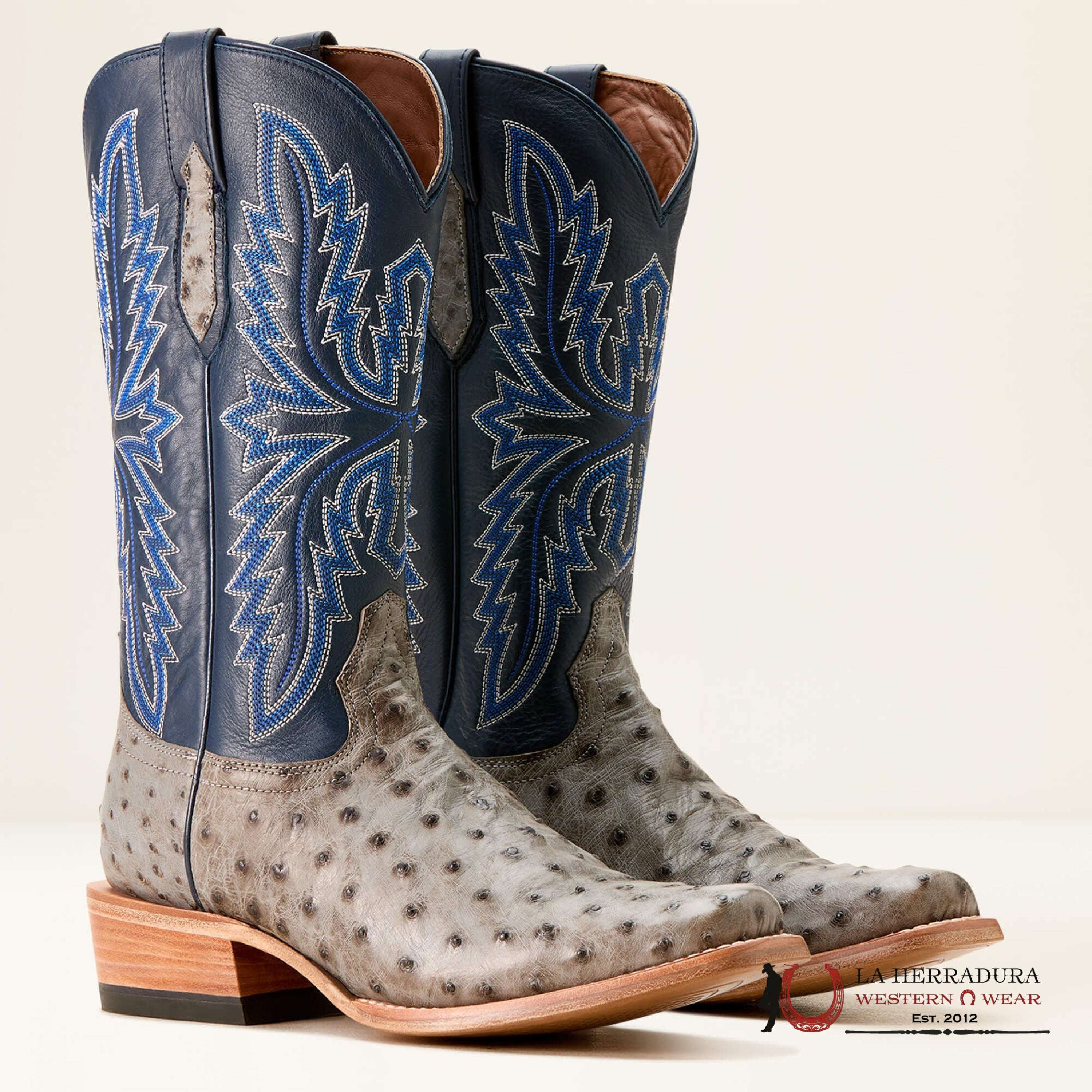 MENS ARIAT FUTURITY RELENTLESS BUCKLES GREY FULL QUILL OSTRICH 10053826 BOTAS HOMBRES