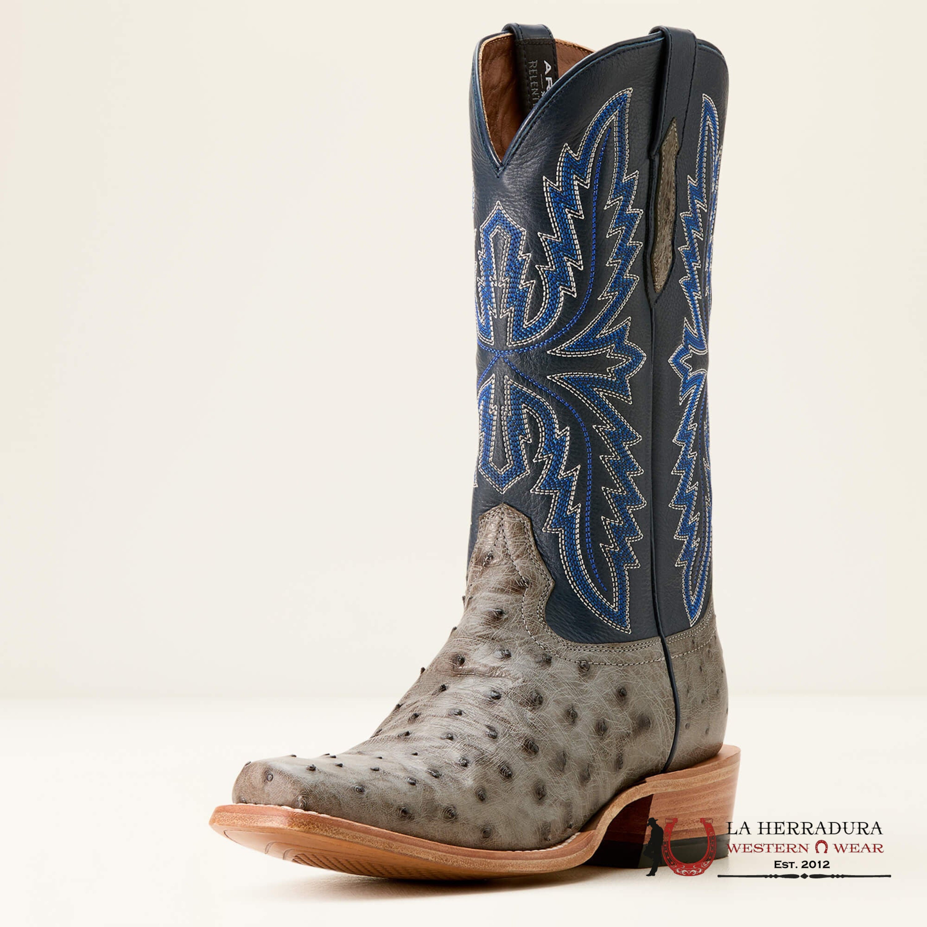 MENS ARIAT FUTURITY RELENTLESS BUCKLES GREY FULL QUILL OSTRICH 10053826 BOTAS HOMBRES