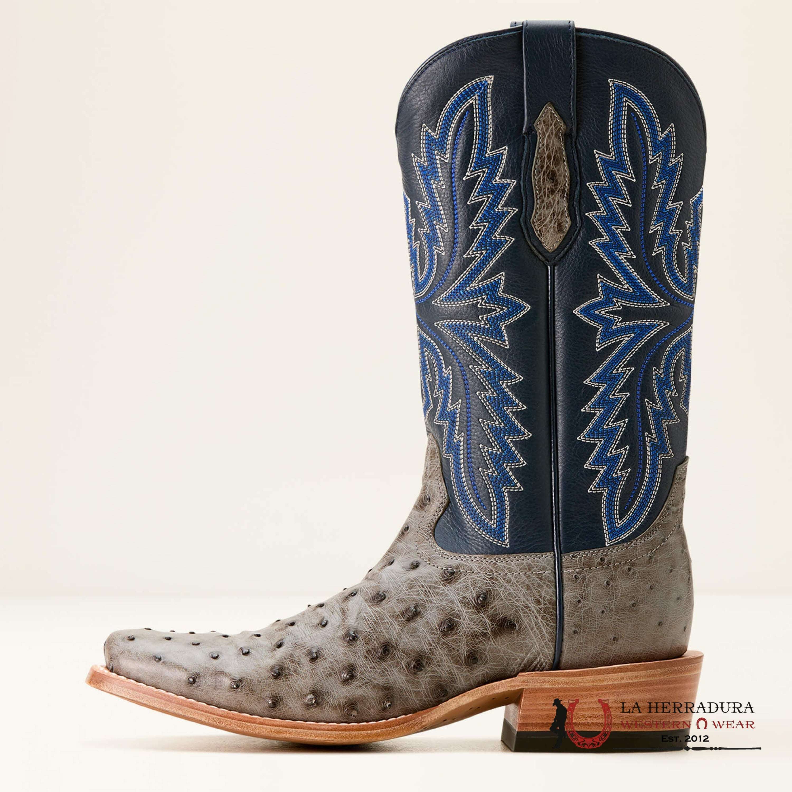 MENS ARIAT FUTURITY RELENTLESS BUCKLES GREY FULL QUILL OSTRICH 10053826 BOTAS HOMBRES
