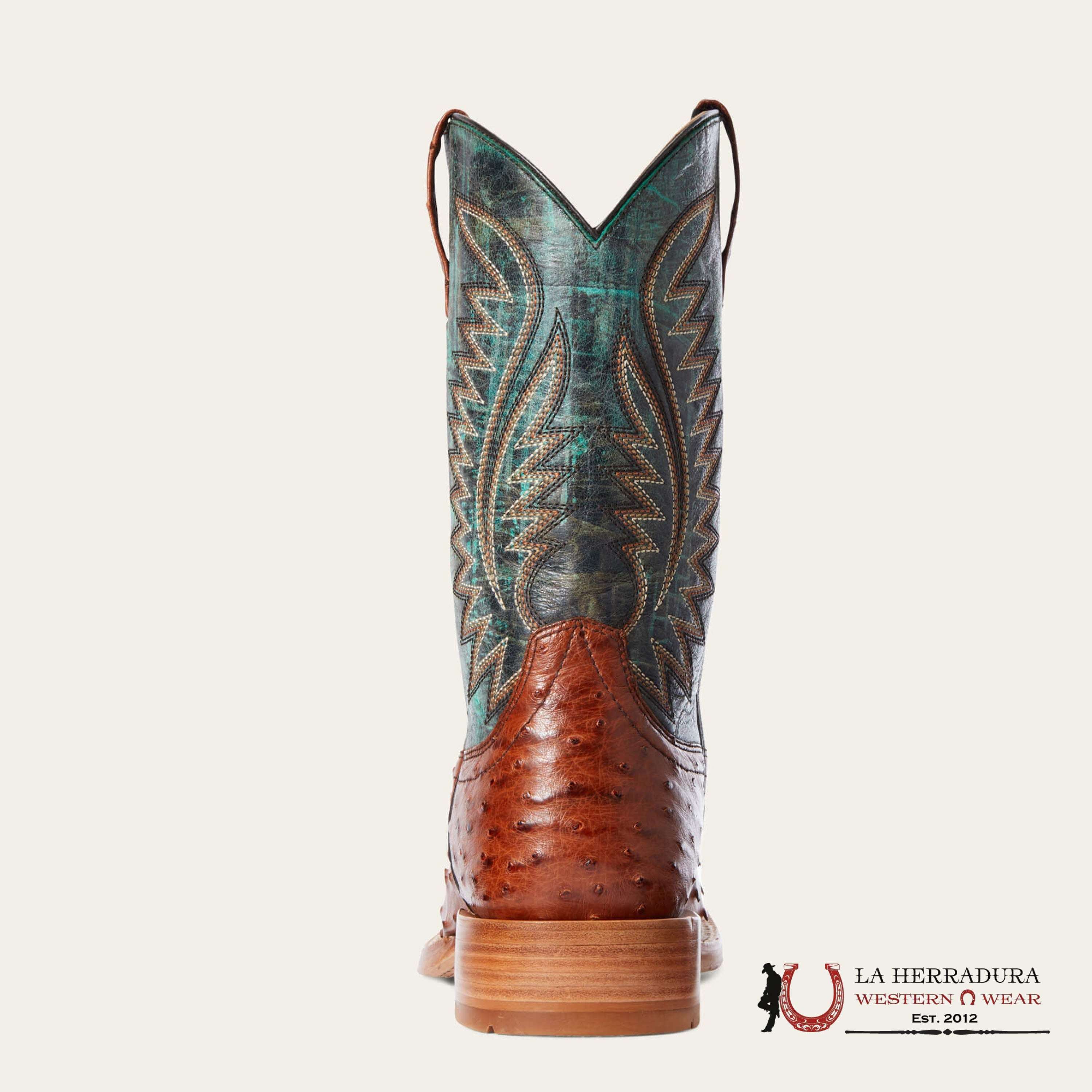 Mens Ariat Gallup Brandy Full Quill Ostrich/Turquoise Botas Hombres