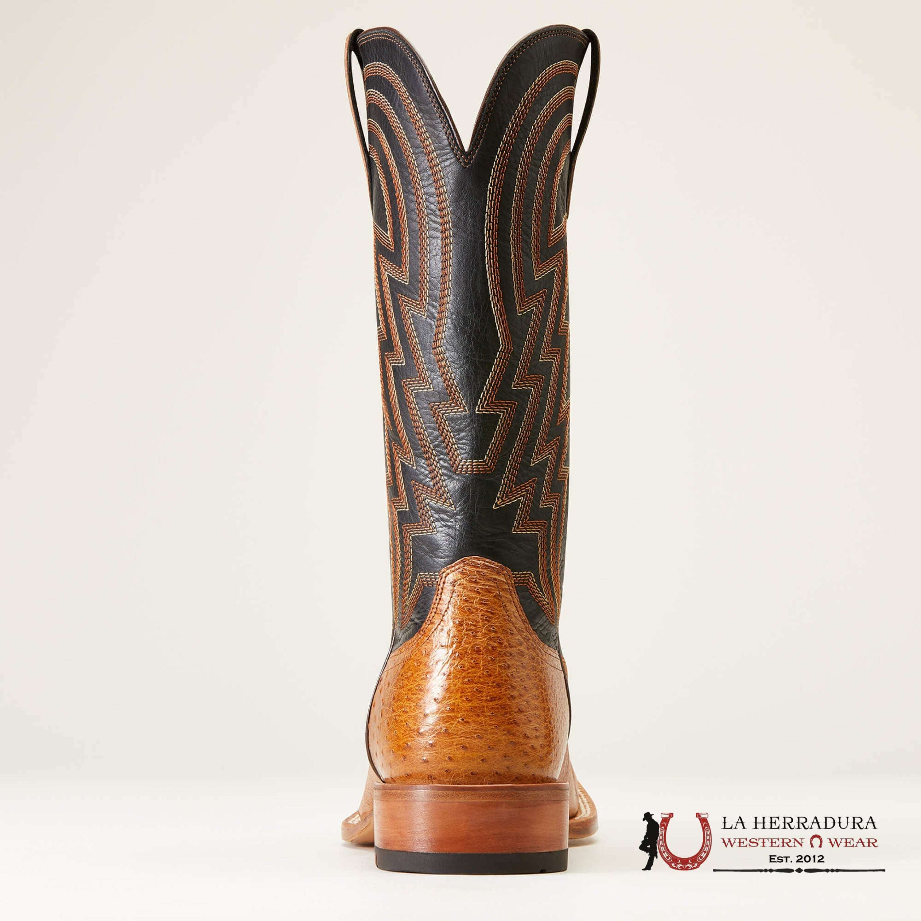 Mens Ariat Haywire Antique Tan Smooth Quill Ostrich/Midnight Black Botas Hombres