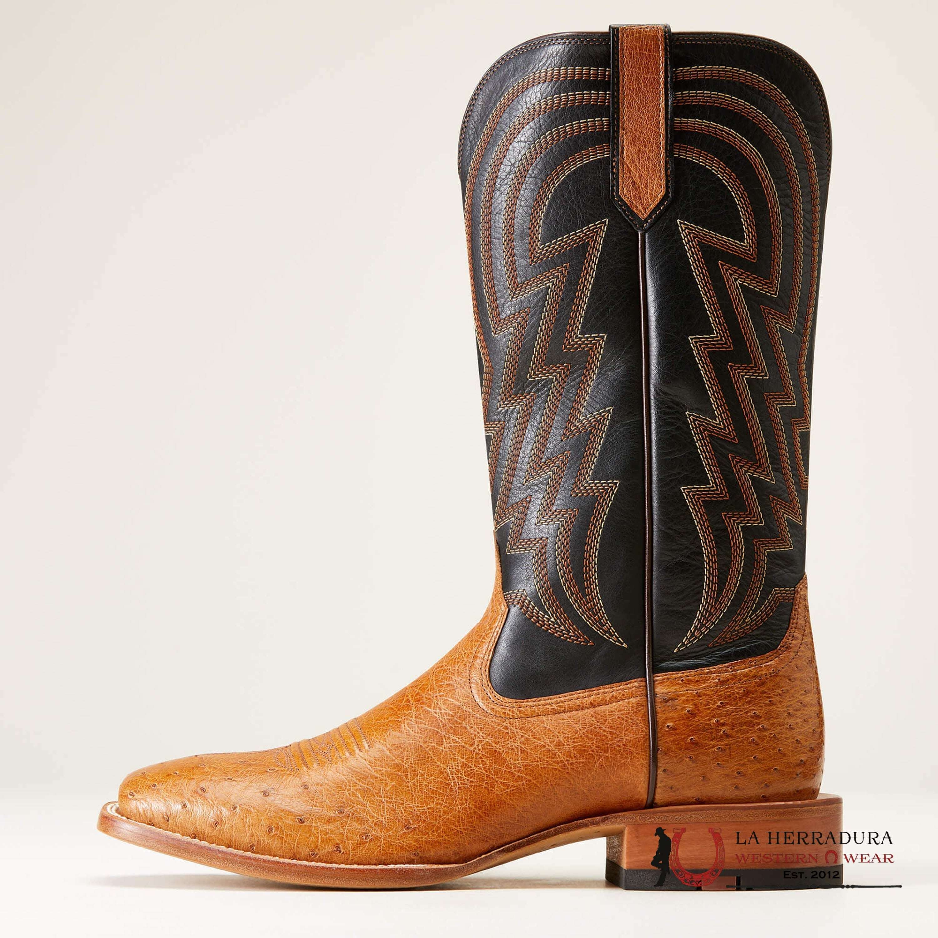 Mens Ariat Haywire Antique Tan Smooth Quill Ostrich/Midnight Black Botas Hombres
