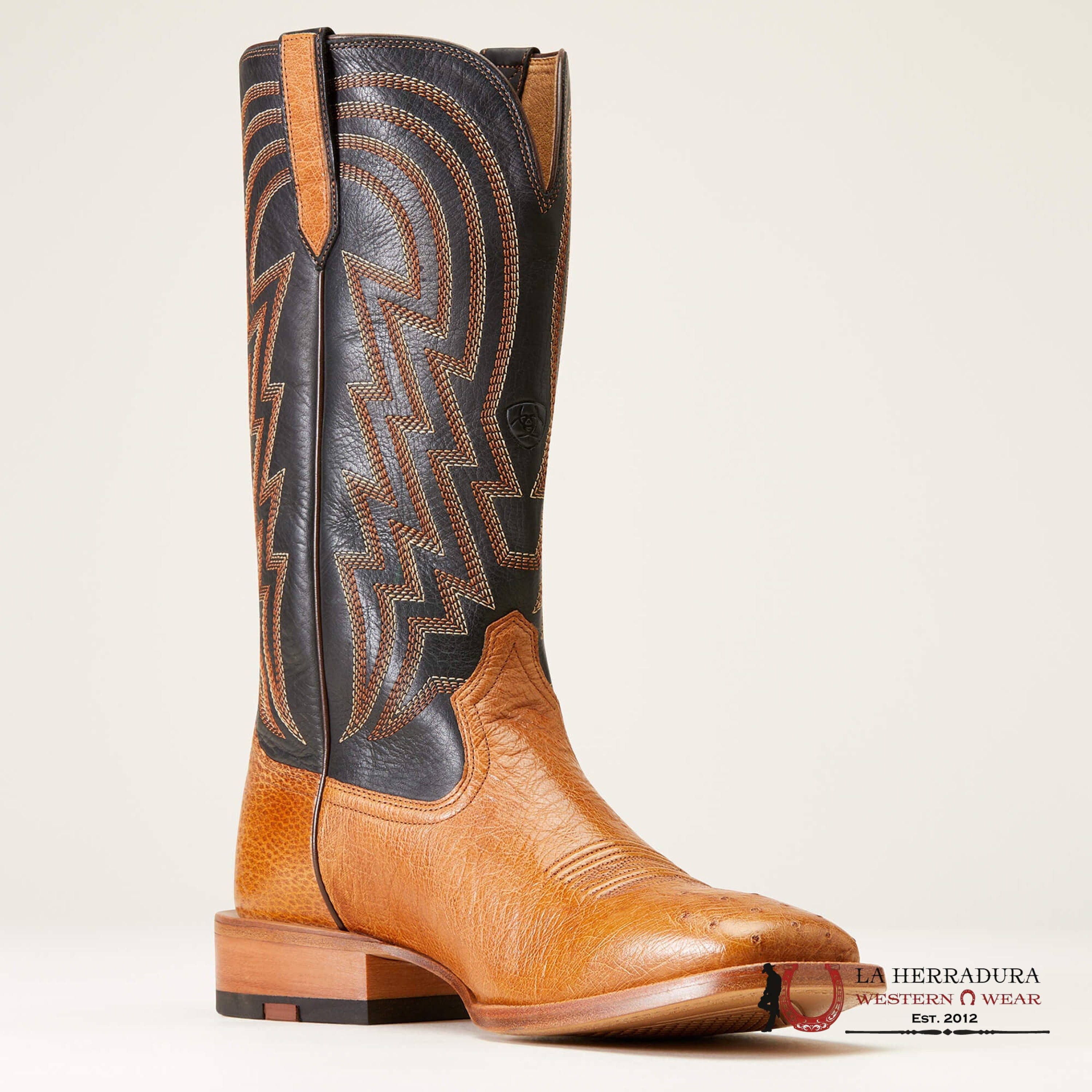 Mens Ariat Haywire Antique Tan Smooth Quill Ostrich/Midnight Black Botas Hombres