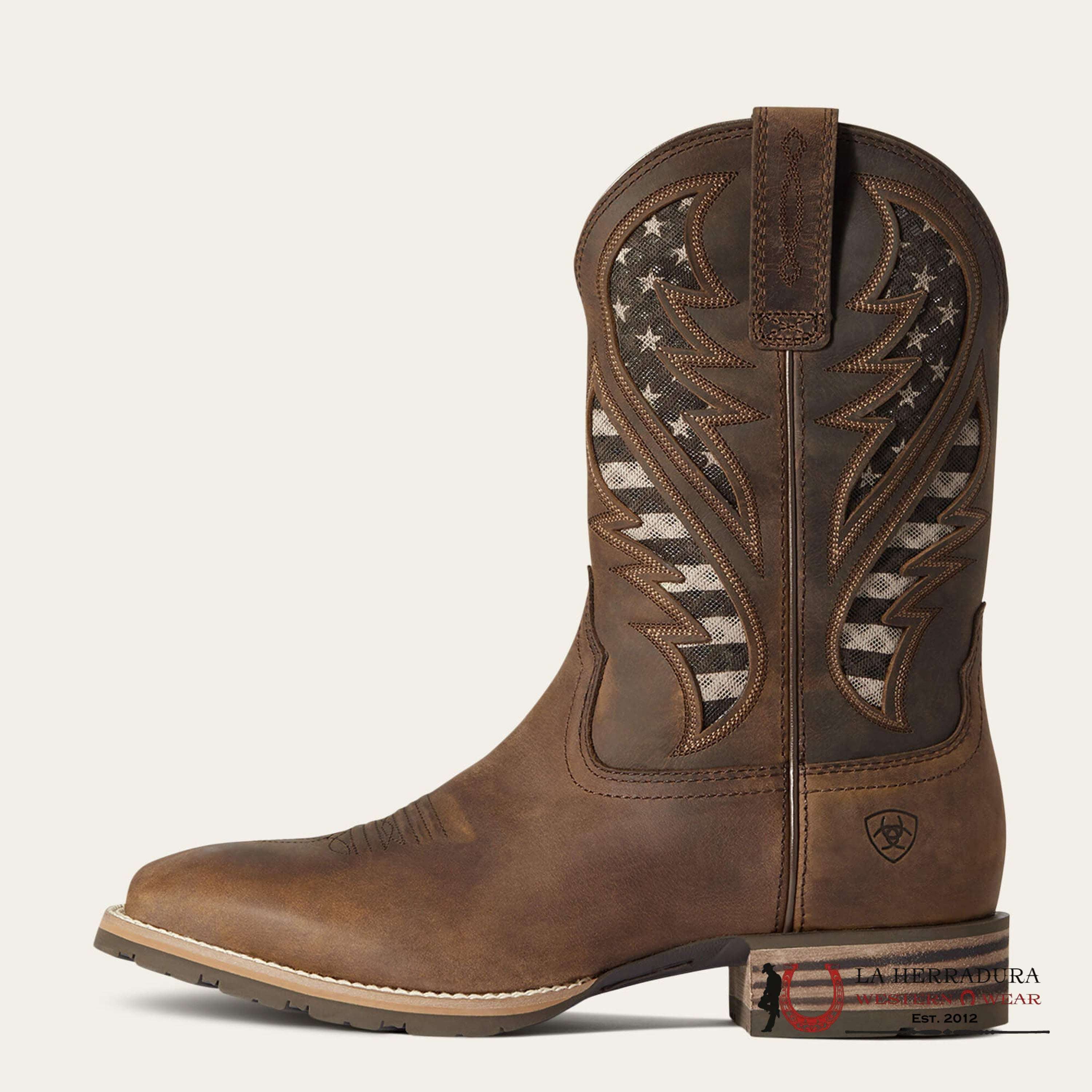Mens Ariat Hybrid Distressed Brown/American Flag Botas Hombres