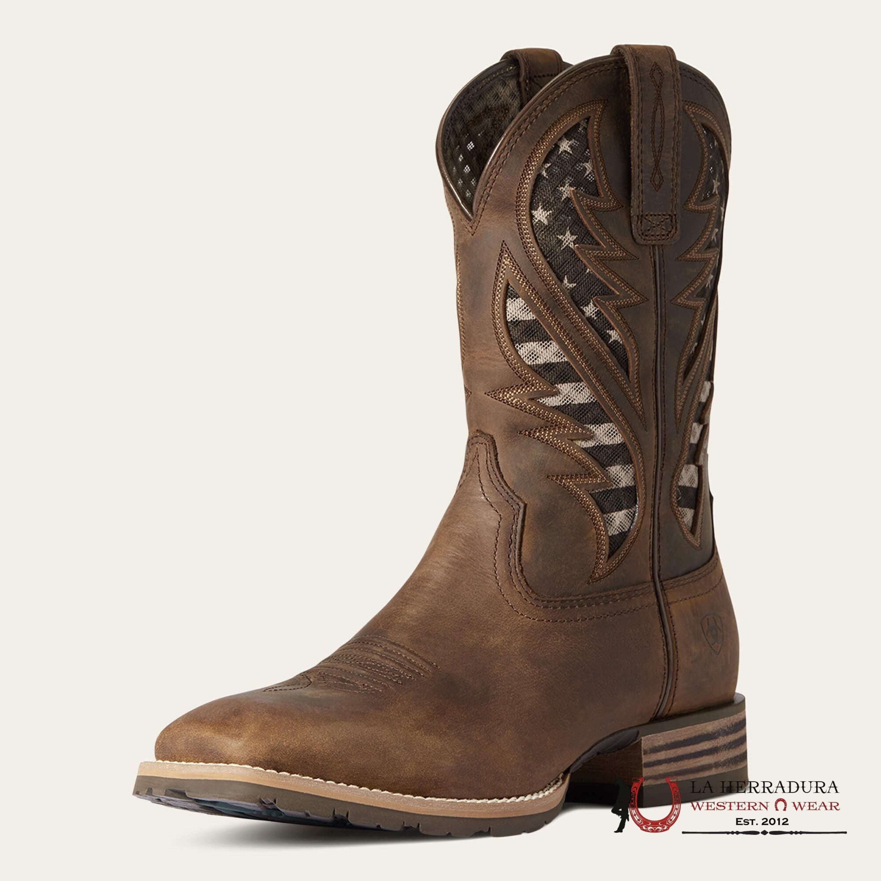 Mens Ariat Hybrid Distressed Brown/American Flag Botas Hombres