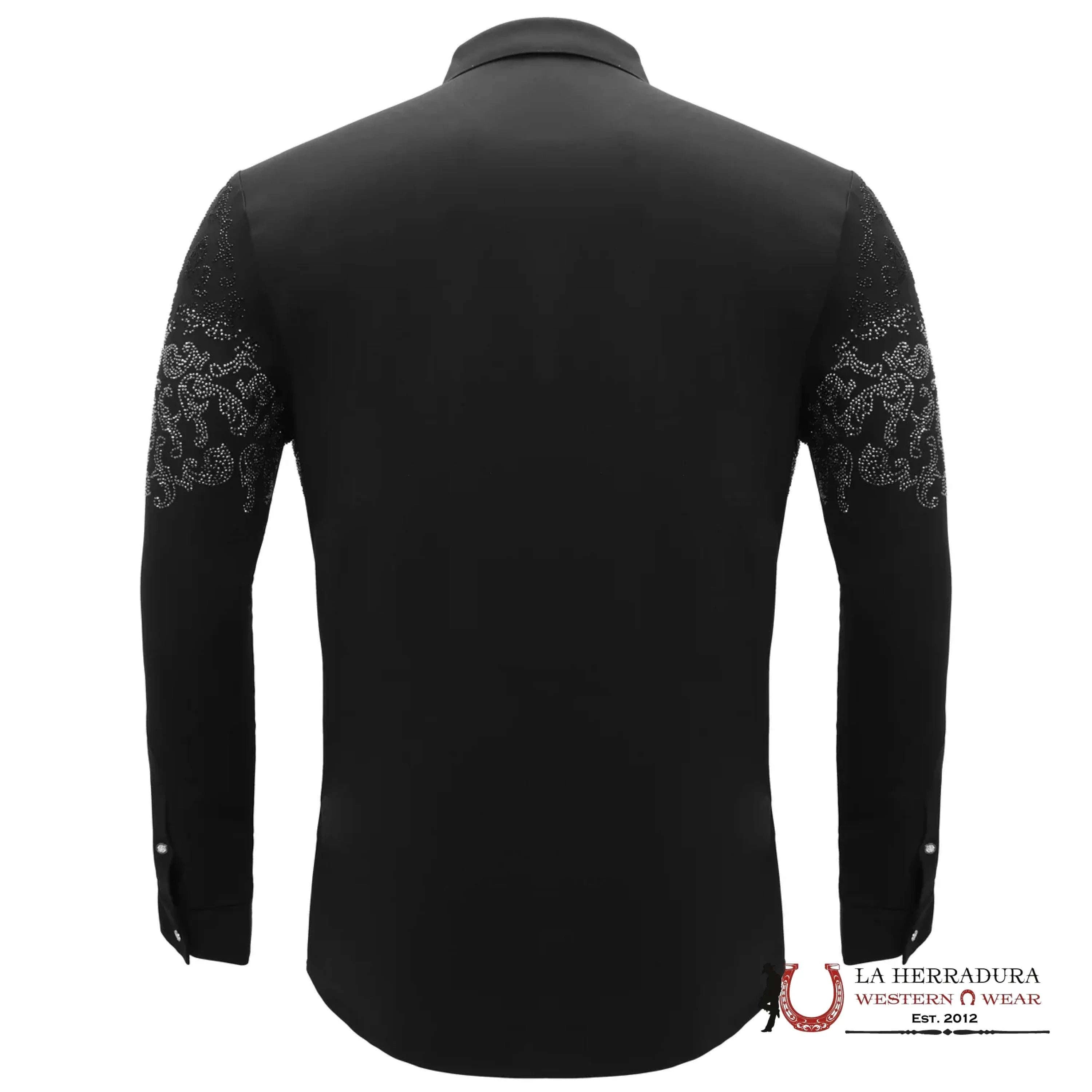 MENS BAROCCO NIGHTFALL CREST BUTTON UP LONGSLEEVE BLACK/GUN SILVER SHIRT ROPA HOMBRES