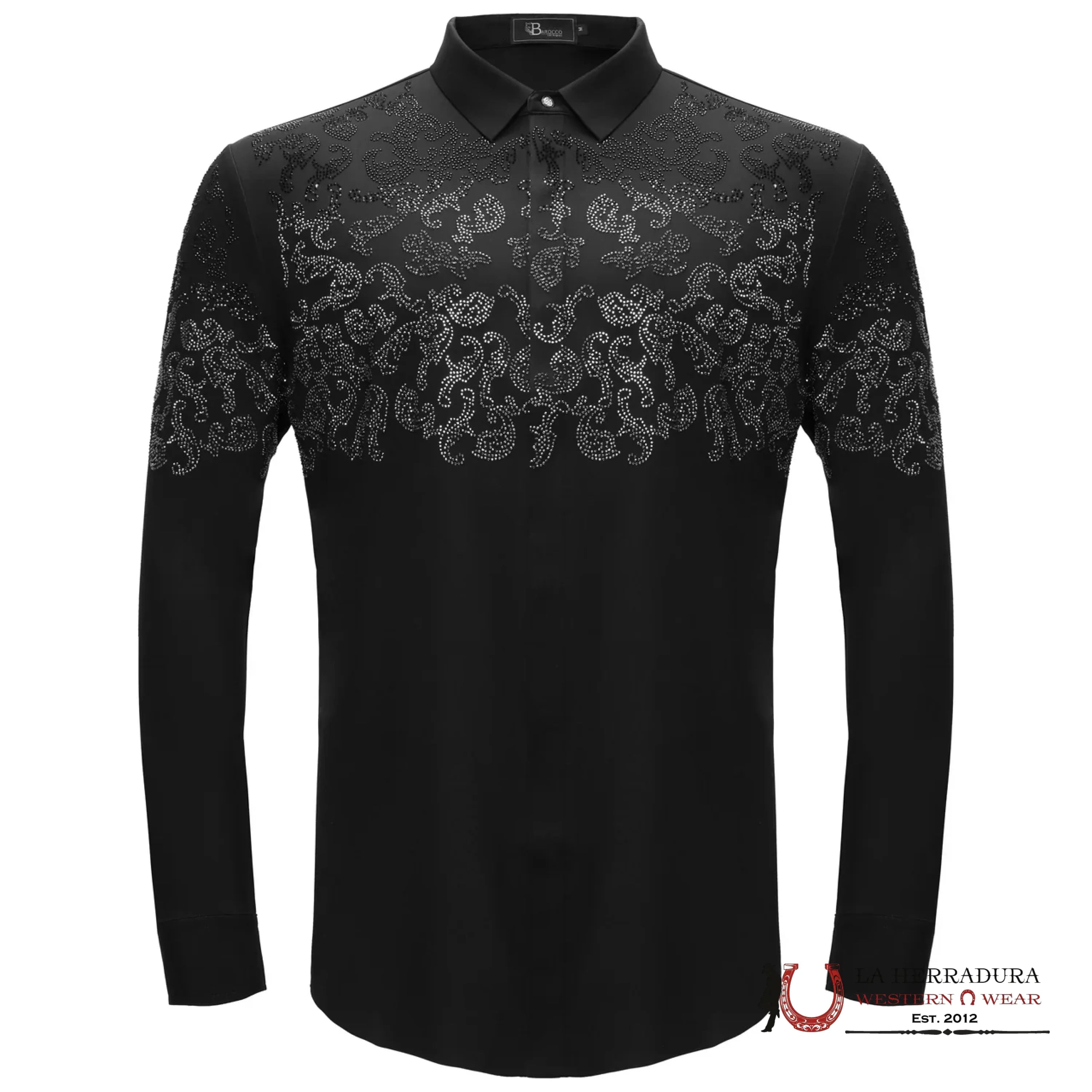 MENS BAROCCO NIGHTFALL CREST BUTTON UP LONGSLEEVE BLACK/GUN SILVER SHIRT ROPA HOMBRES