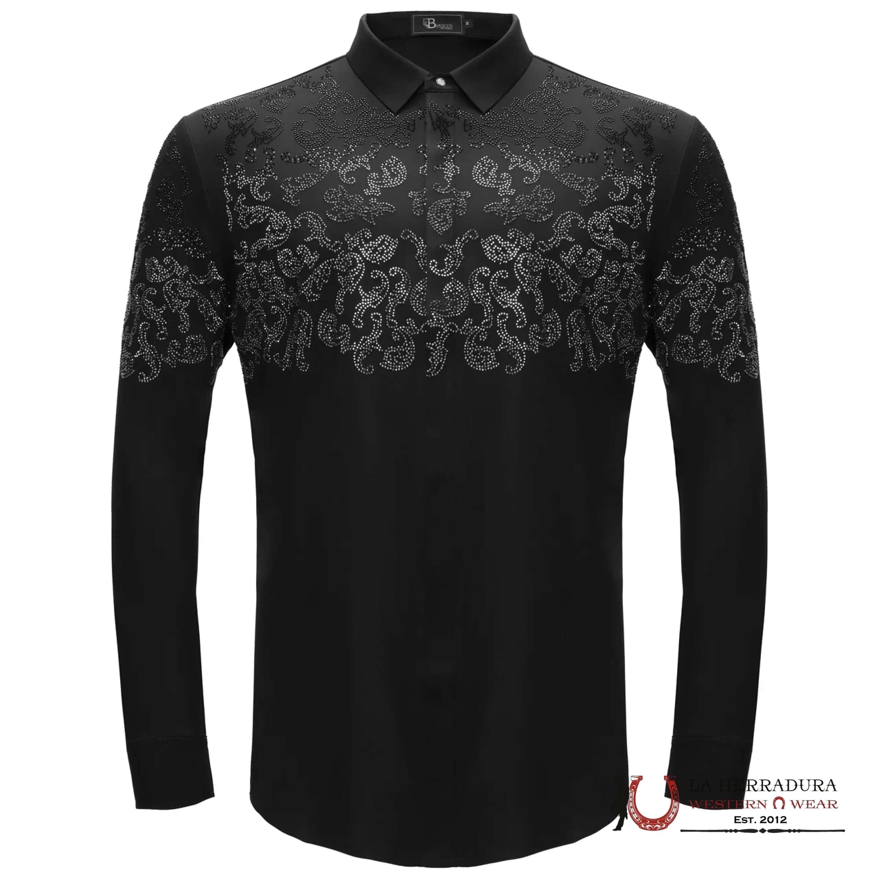 MENS BAROCCO NIGHTFALL CREST BUTTON UP LONGSLEEVE BLACK/GUN SILVER SHIRT ROPA HOMBRES