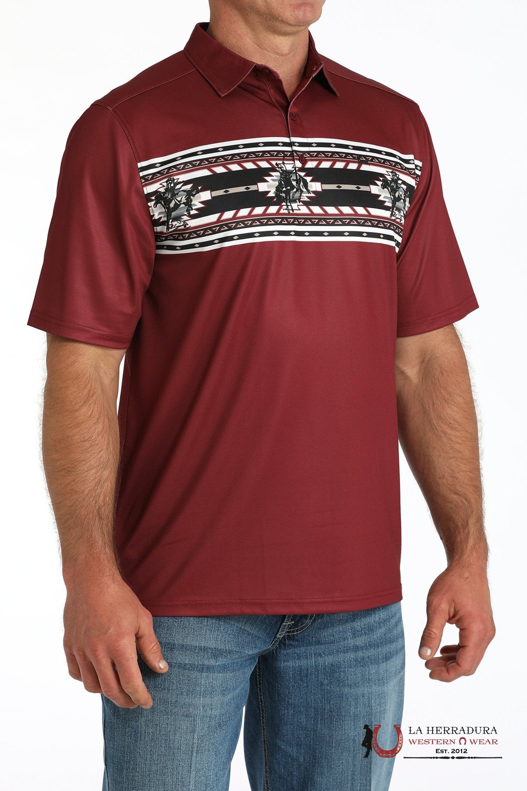 MEN’S BUCKING BRONC WESTERN PRINT POLO - BURGUNDY MTK1863050 ROPA HOMBRES