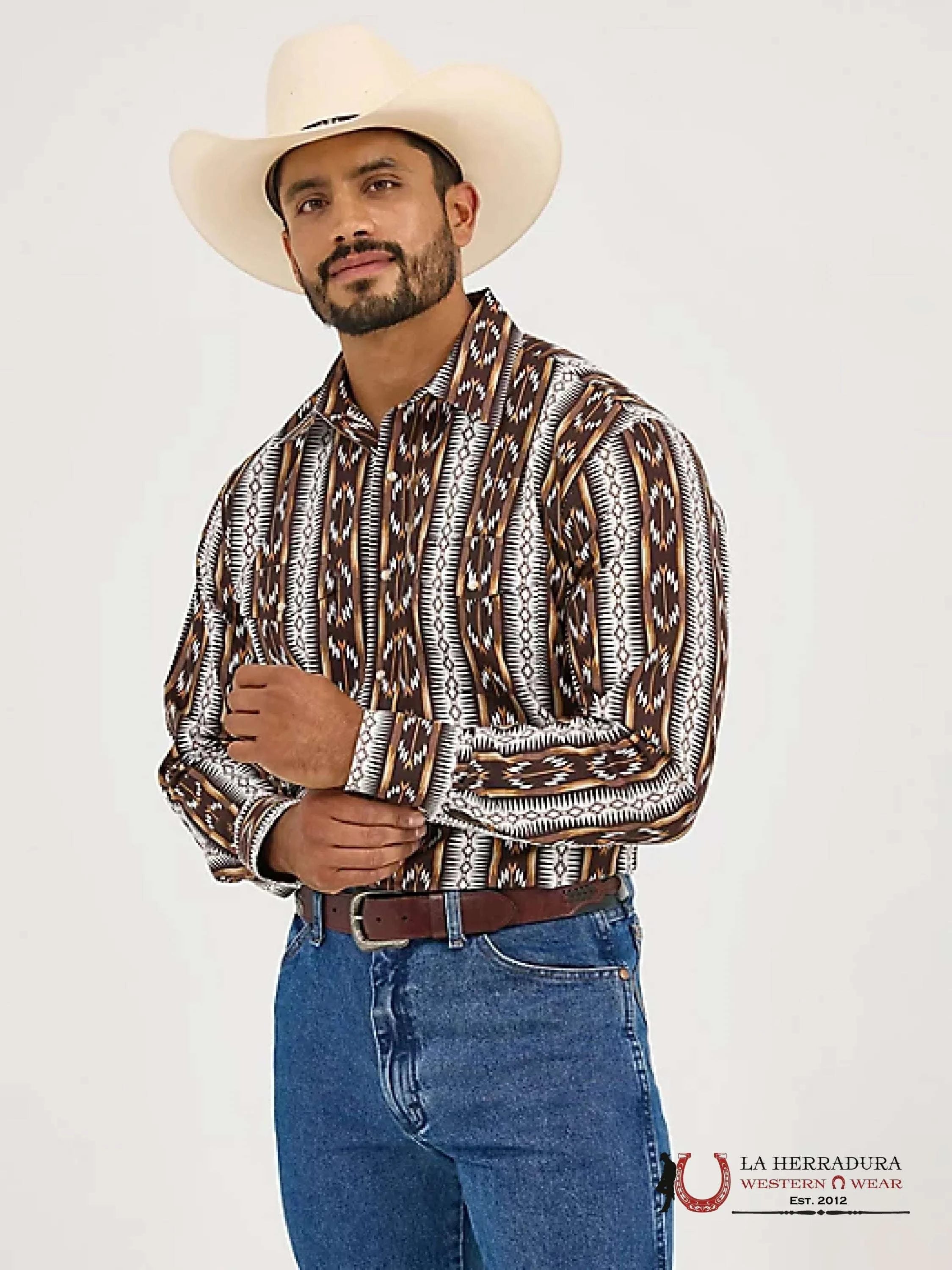 MEN’S CHECOTAH LONG SLEEVE WESTERN SNAP PRINTED SHIRT BROWN CHAIN - 5888 ROPA HOMBRES