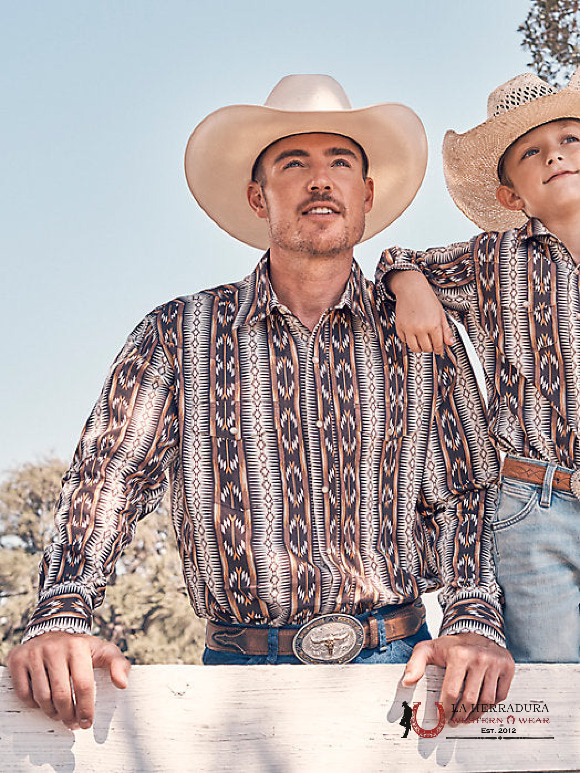 MEN’S CHECOTAH LONG SLEEVE WESTERN SNAP PRINTED SHIRT BROWN CHAIN - 5888 ROPA HOMBRES