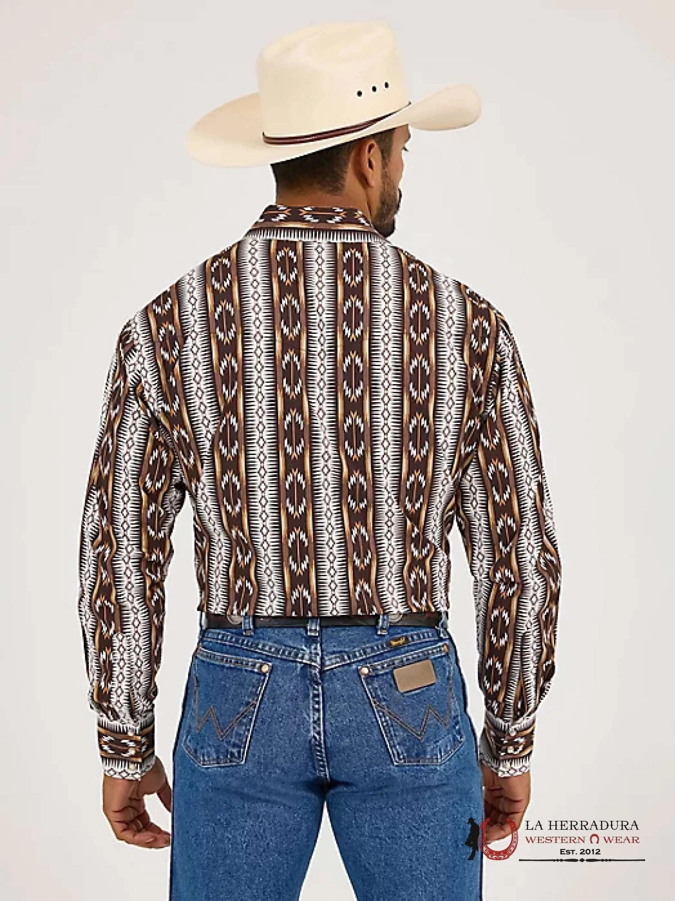 MEN’S CHECOTAH LONG SLEEVE WESTERN SNAP PRINTED SHIRT BROWN CHAIN - 5888 ROPA HOMBRES