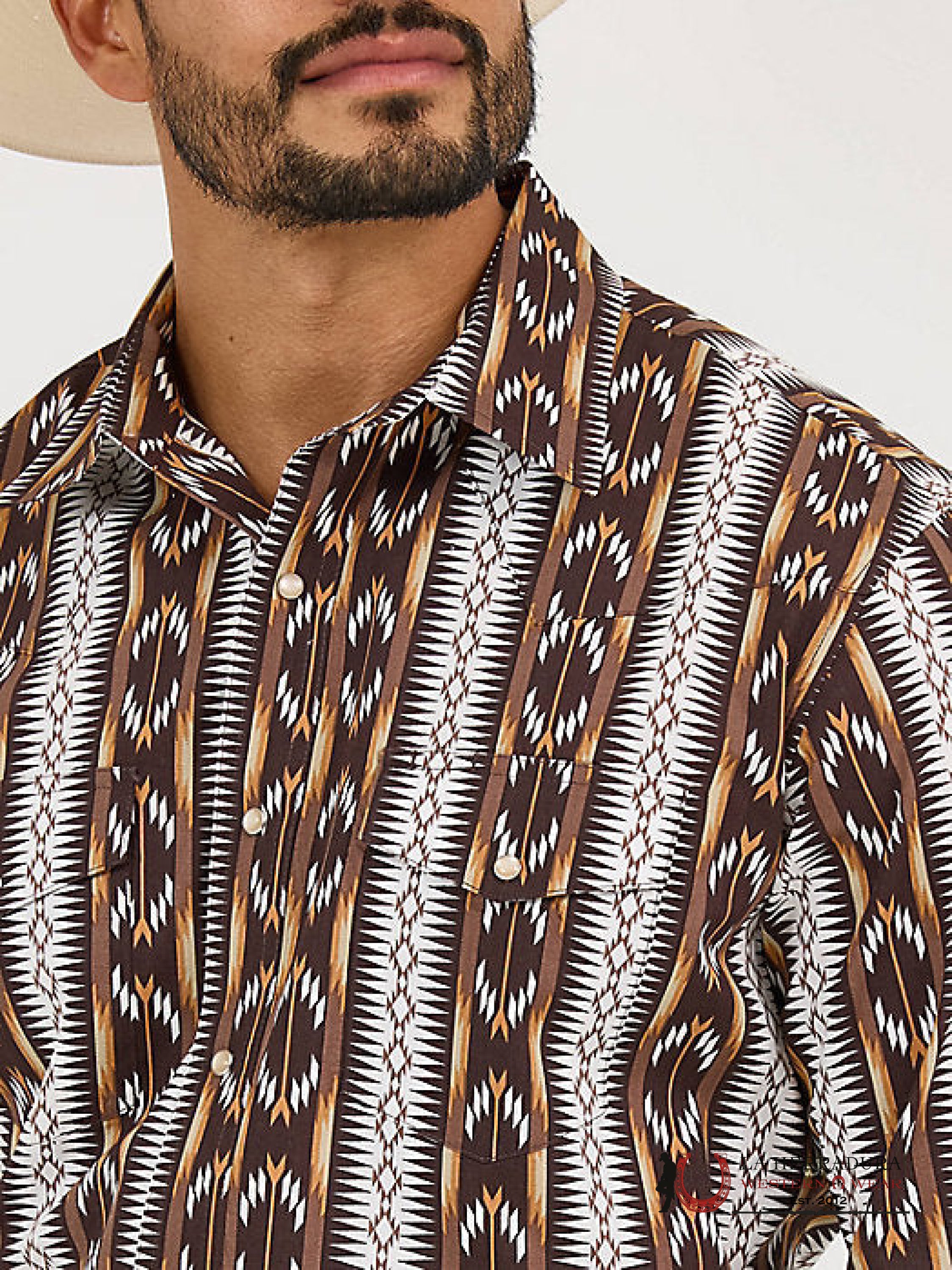 MEN’S CHECOTAH LONG SLEEVE WESTERN SNAP PRINTED SHIRT BROWN CHAIN - 5888 ROPA HOMBRES