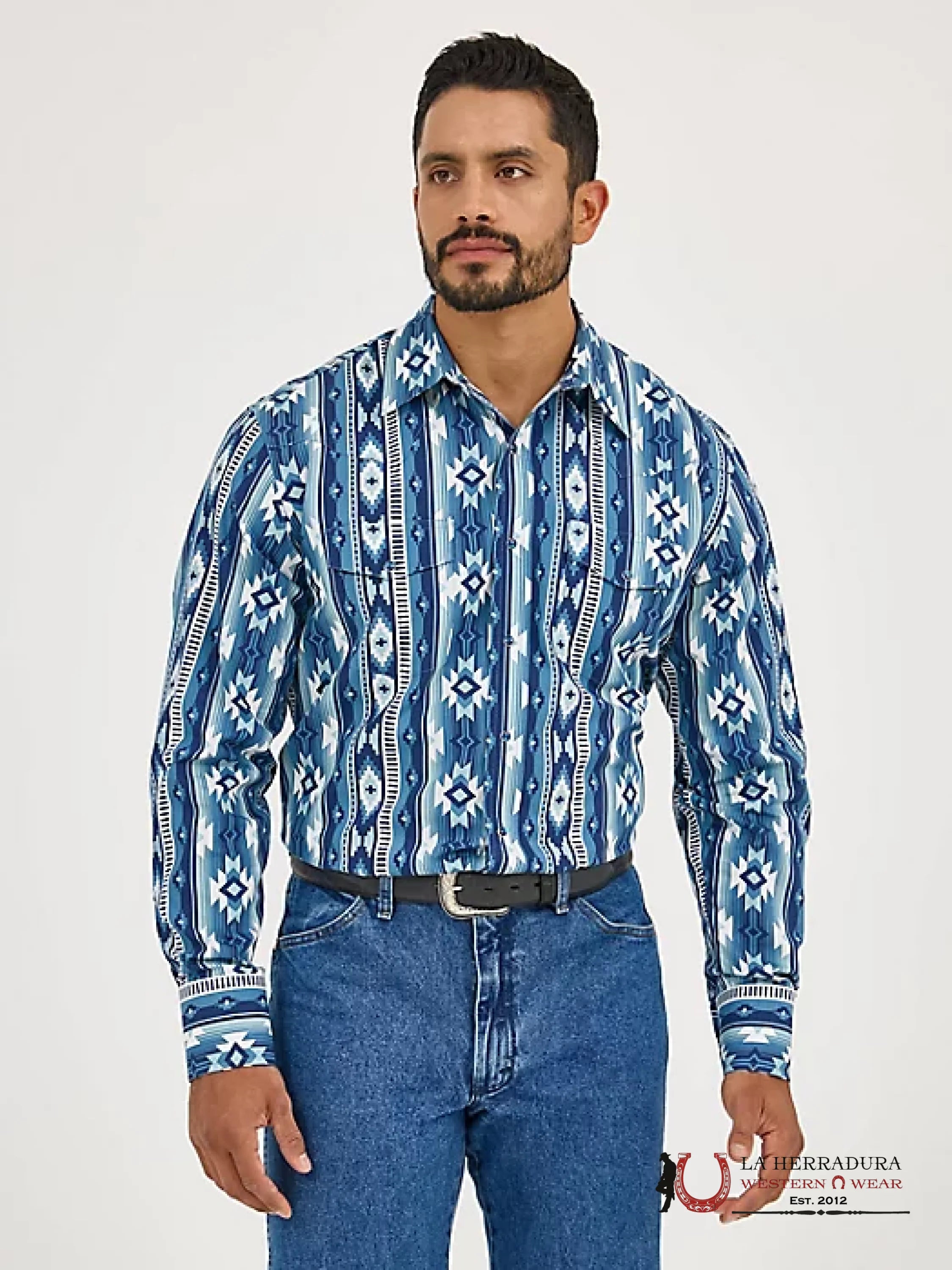 MEN’S CHECOTAH LONG SLEEVE WESTERN SNAP PRINTED SHIRT OCEAN - 5889 ROPA HOMBRES